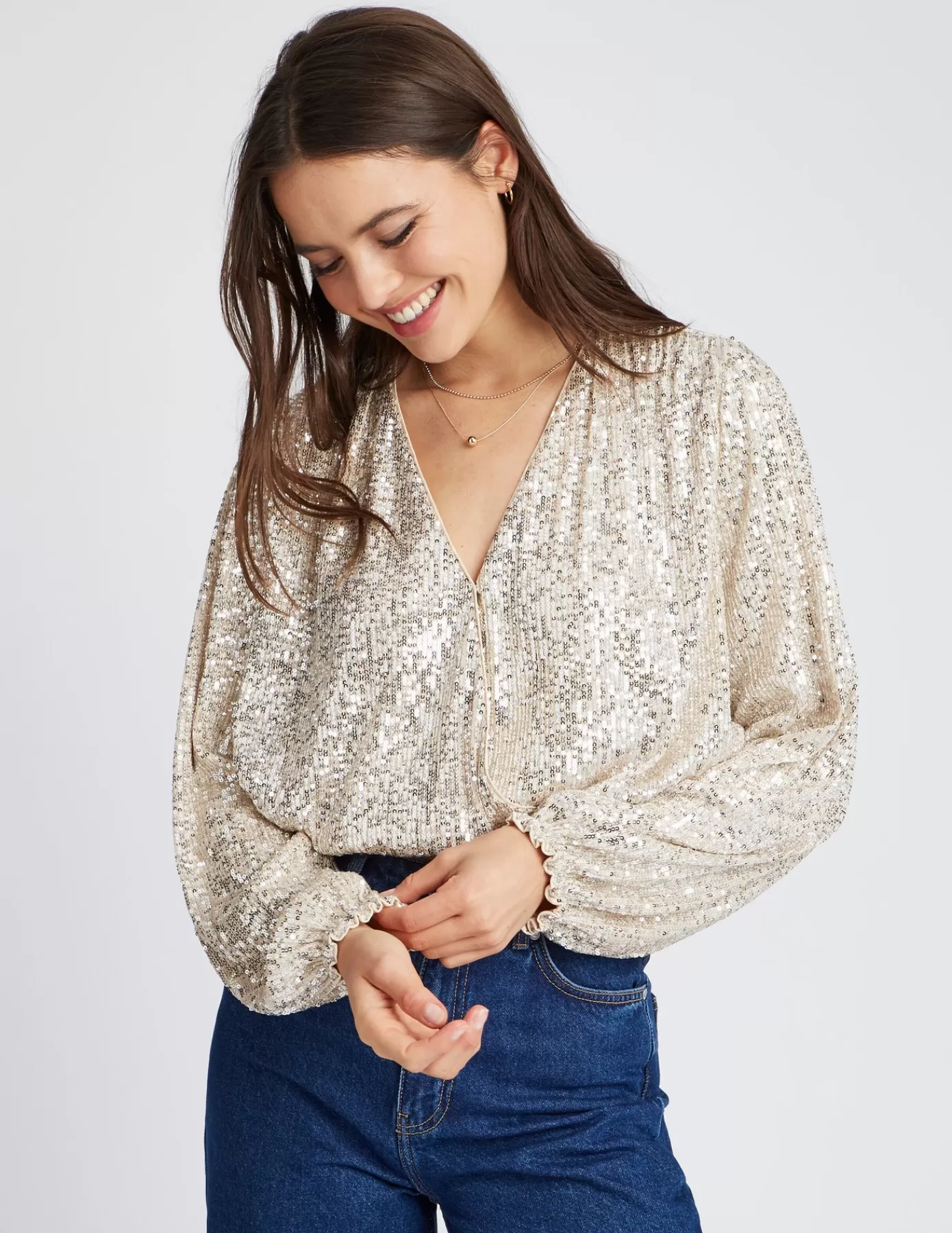 Online BZB Blouse à sequins Rosepâle