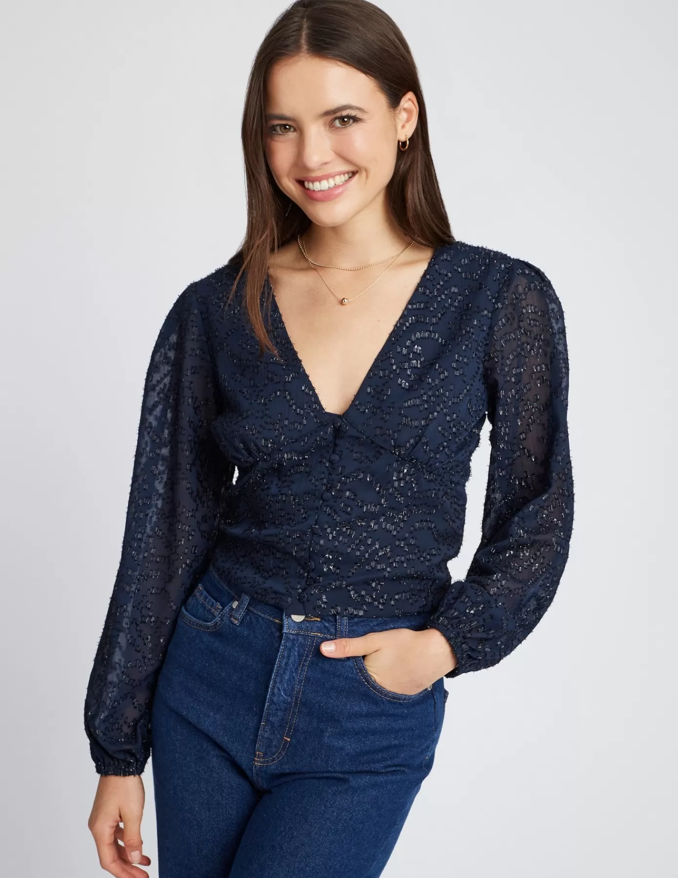 Best Sale BZB Blouse boutonnée Bleufoncé