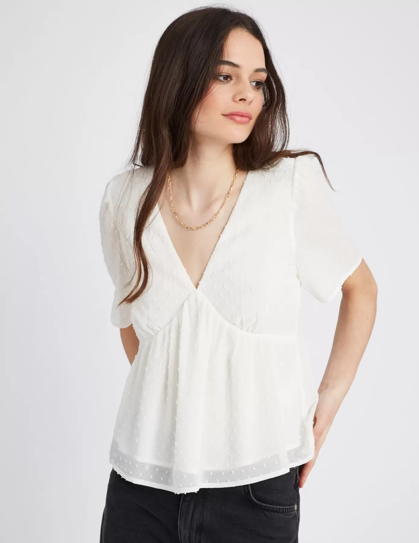 Fashion BZB Blouse en plumetis Blancécru