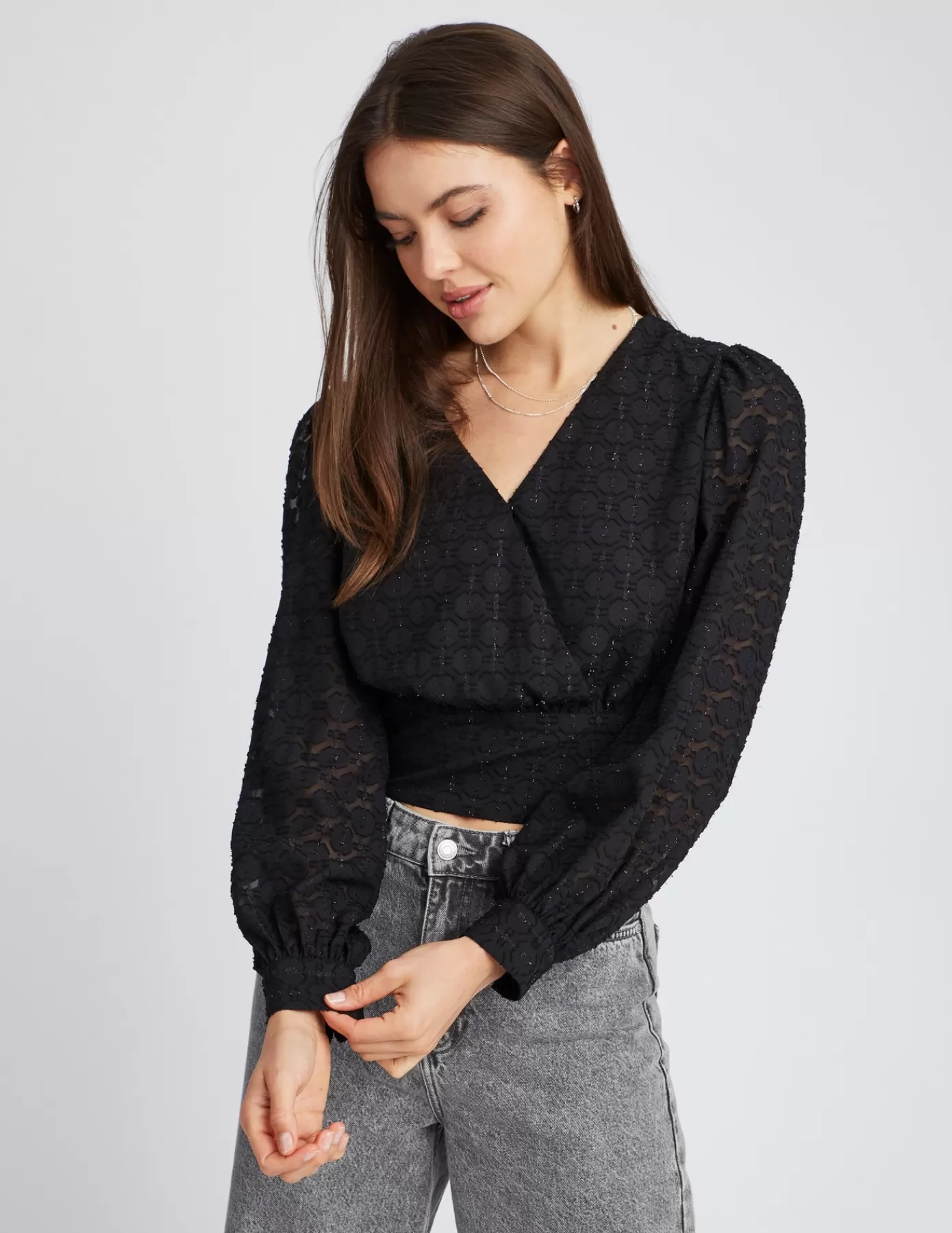 Online BZB Blouse jacquard pailletée Noir