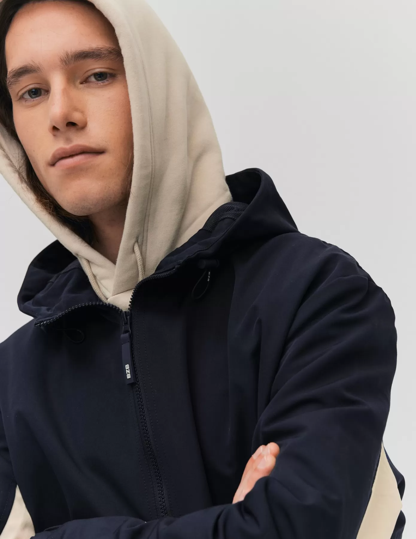 Outlet BZB Blouson à capuche colorblock Blanc/Ecru