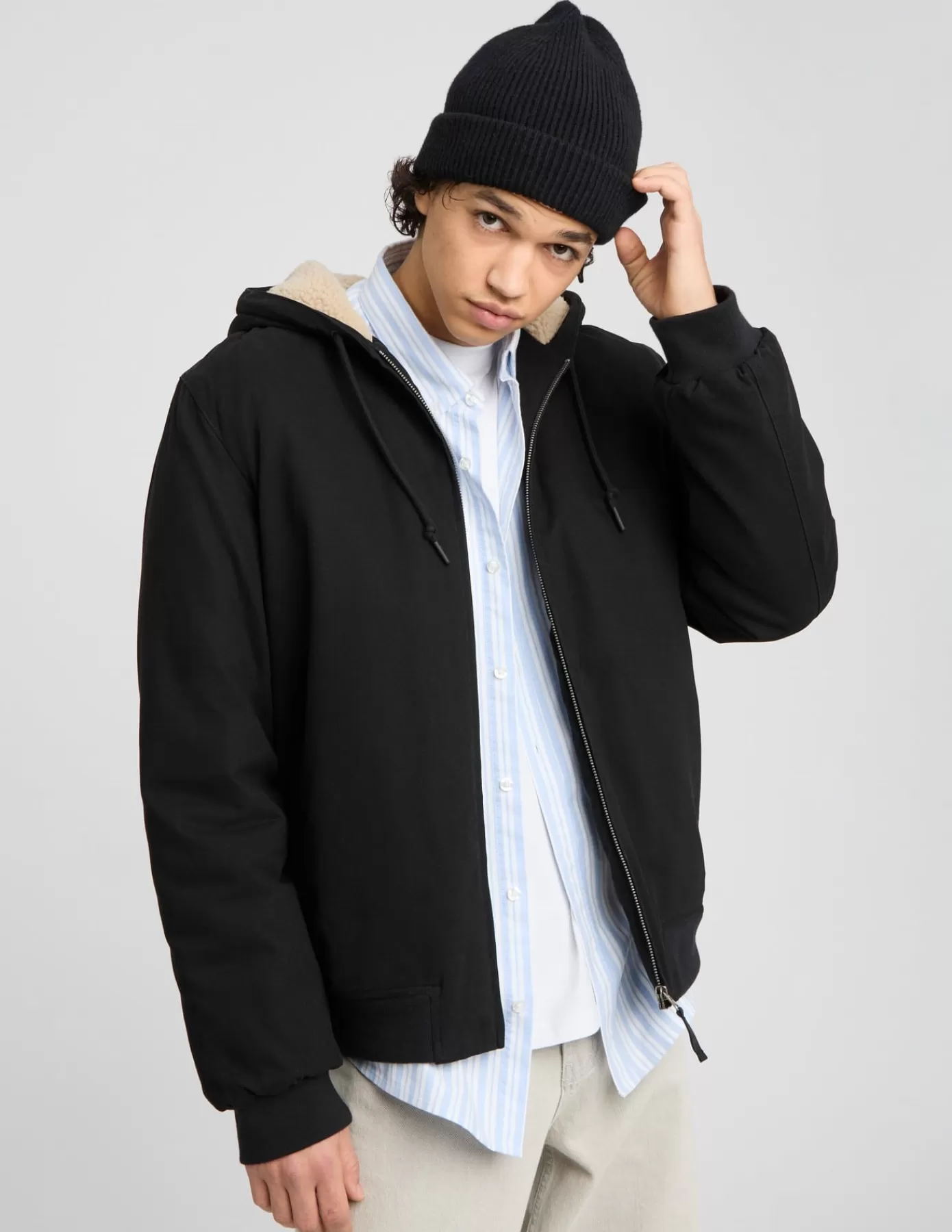 Online BZB Blouson à capuche intérieur sherpa Noir