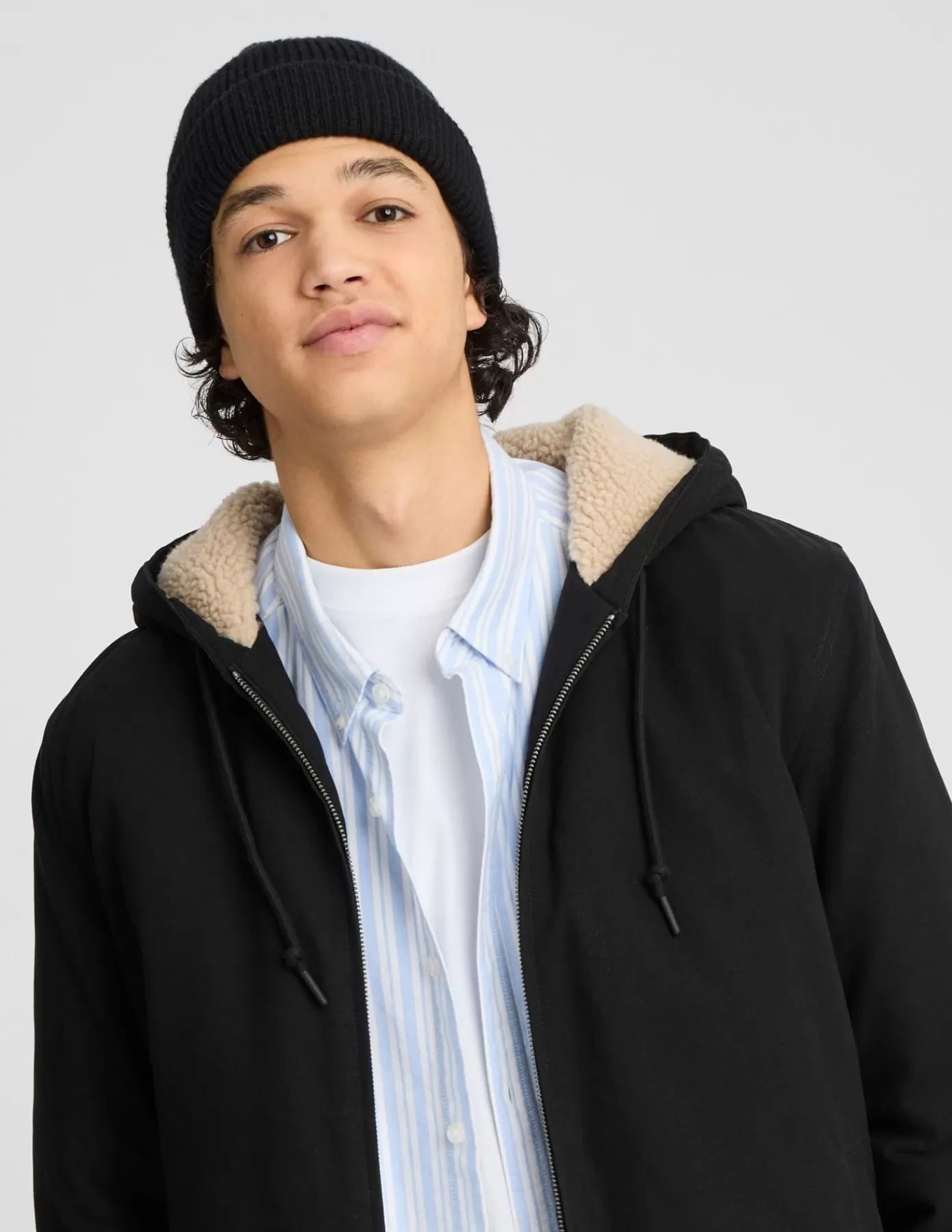 Online BZB Blouson à capuche intérieur sherpa Noir