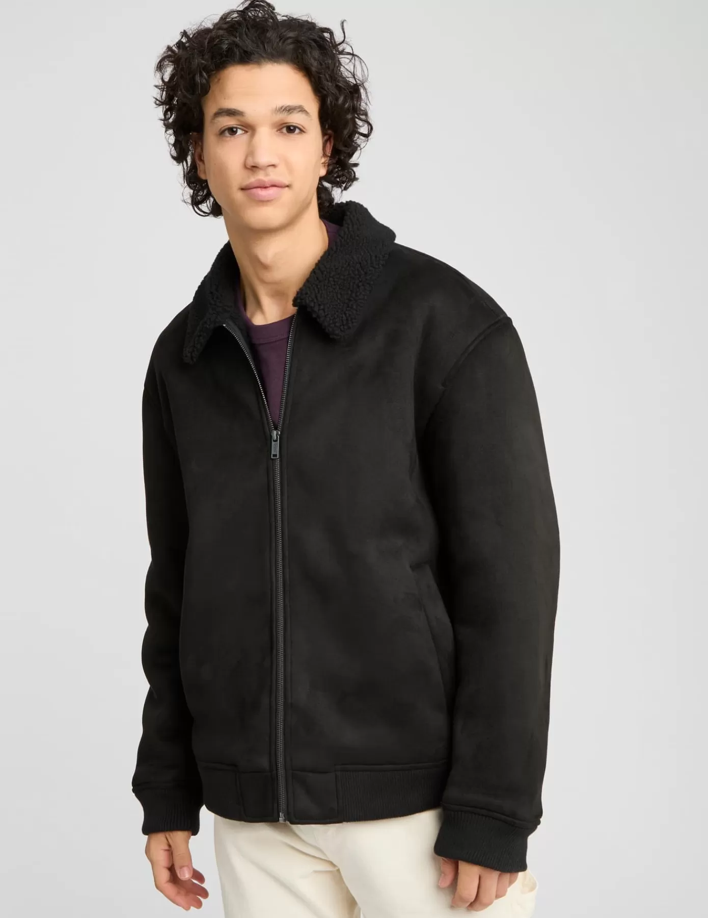 Clearance BZB Blouson suedine zippé col sherpa Noir