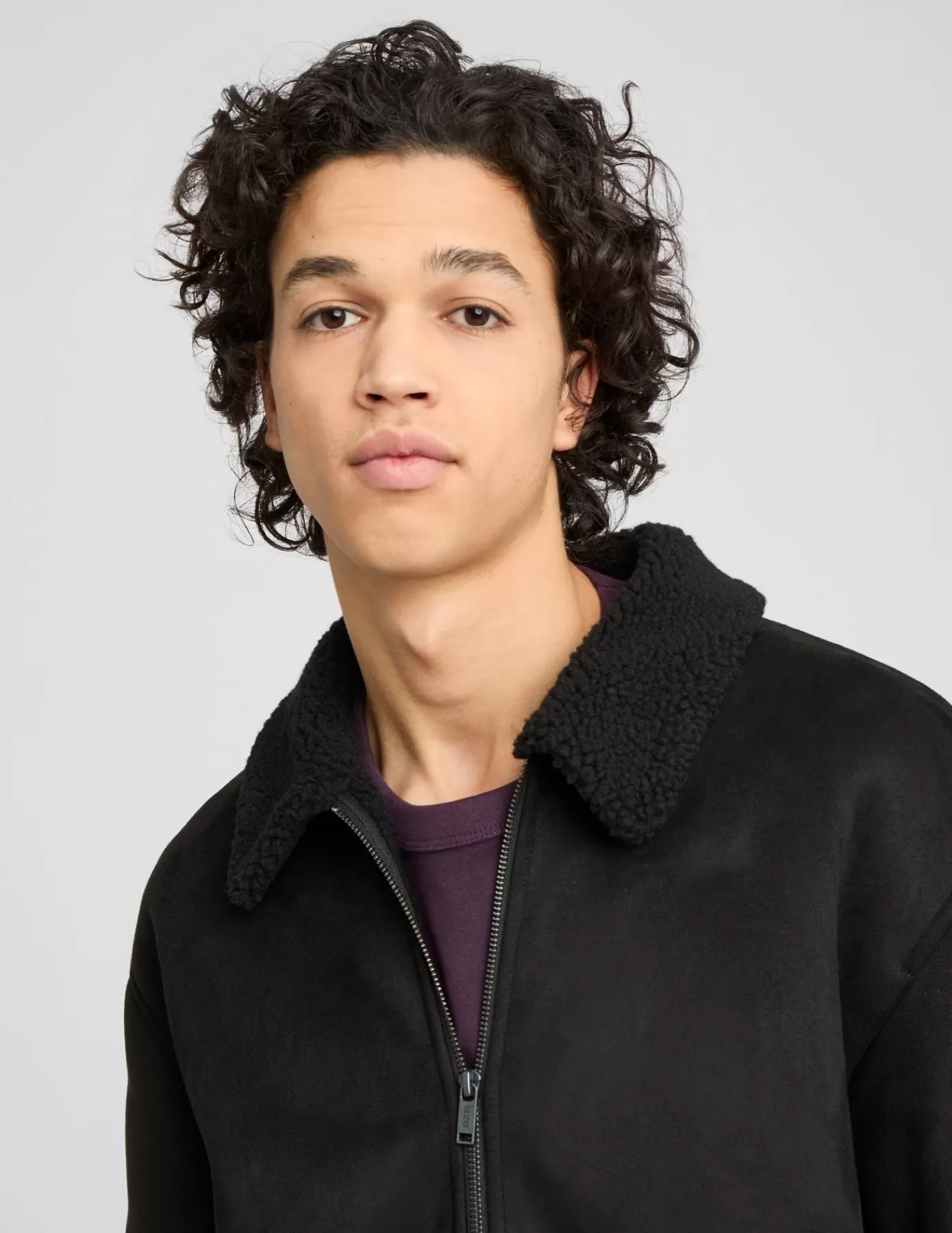 Clearance BZB Blouson suedine zippé col sherpa Noir