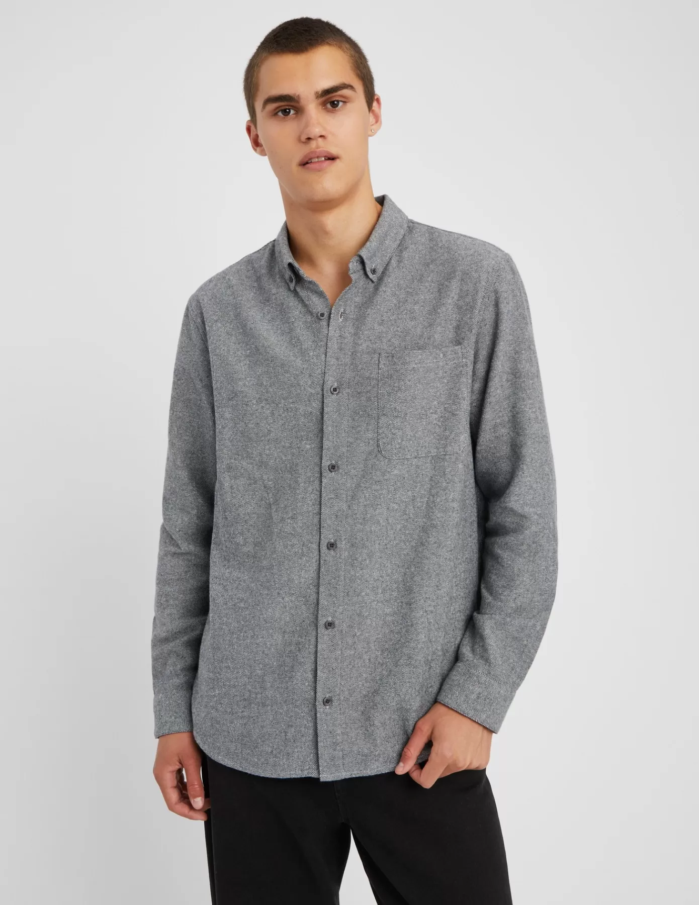 Store BZB Chemise droite flanelle unie Gris