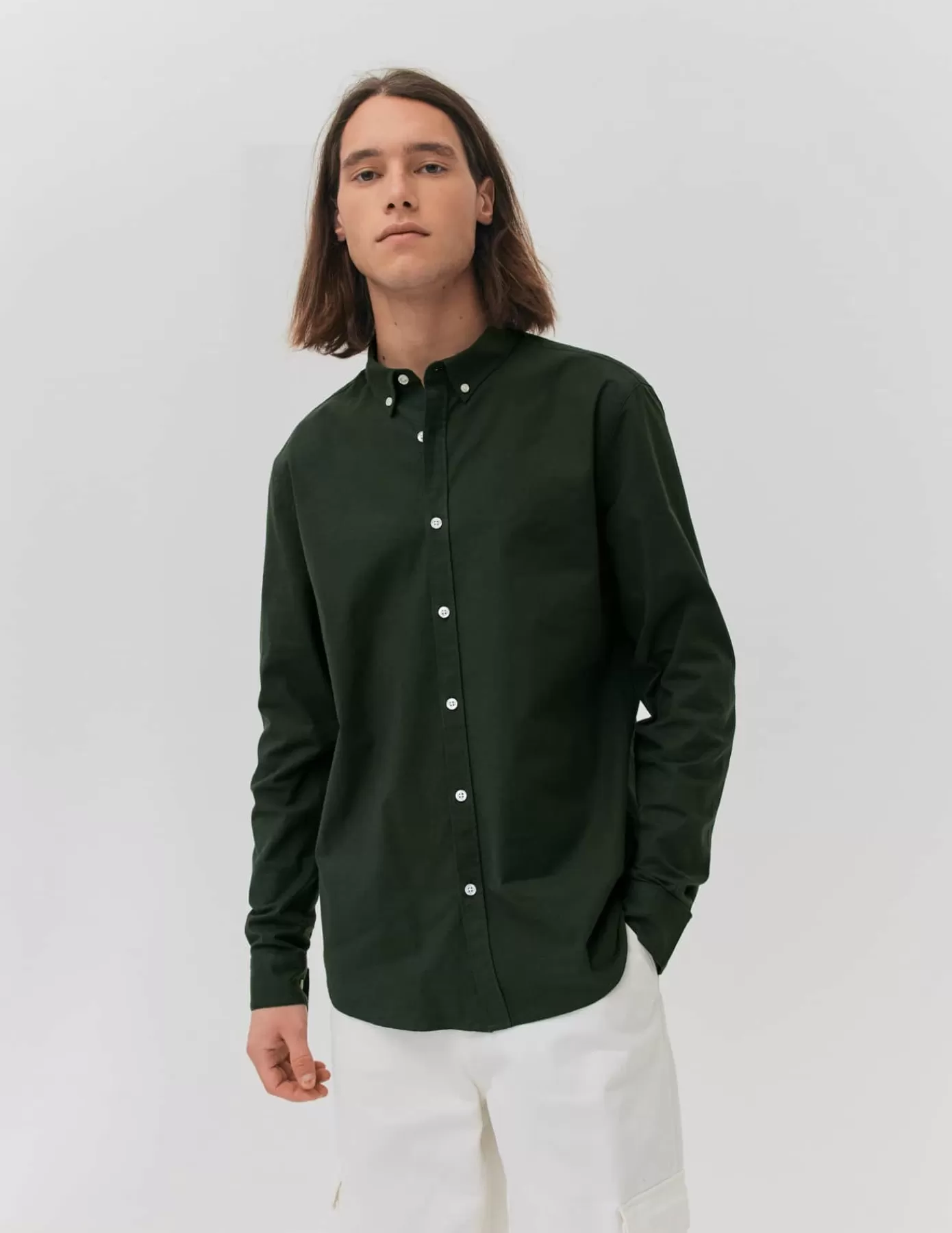 Store BZB Chemise unie ajustée Vert