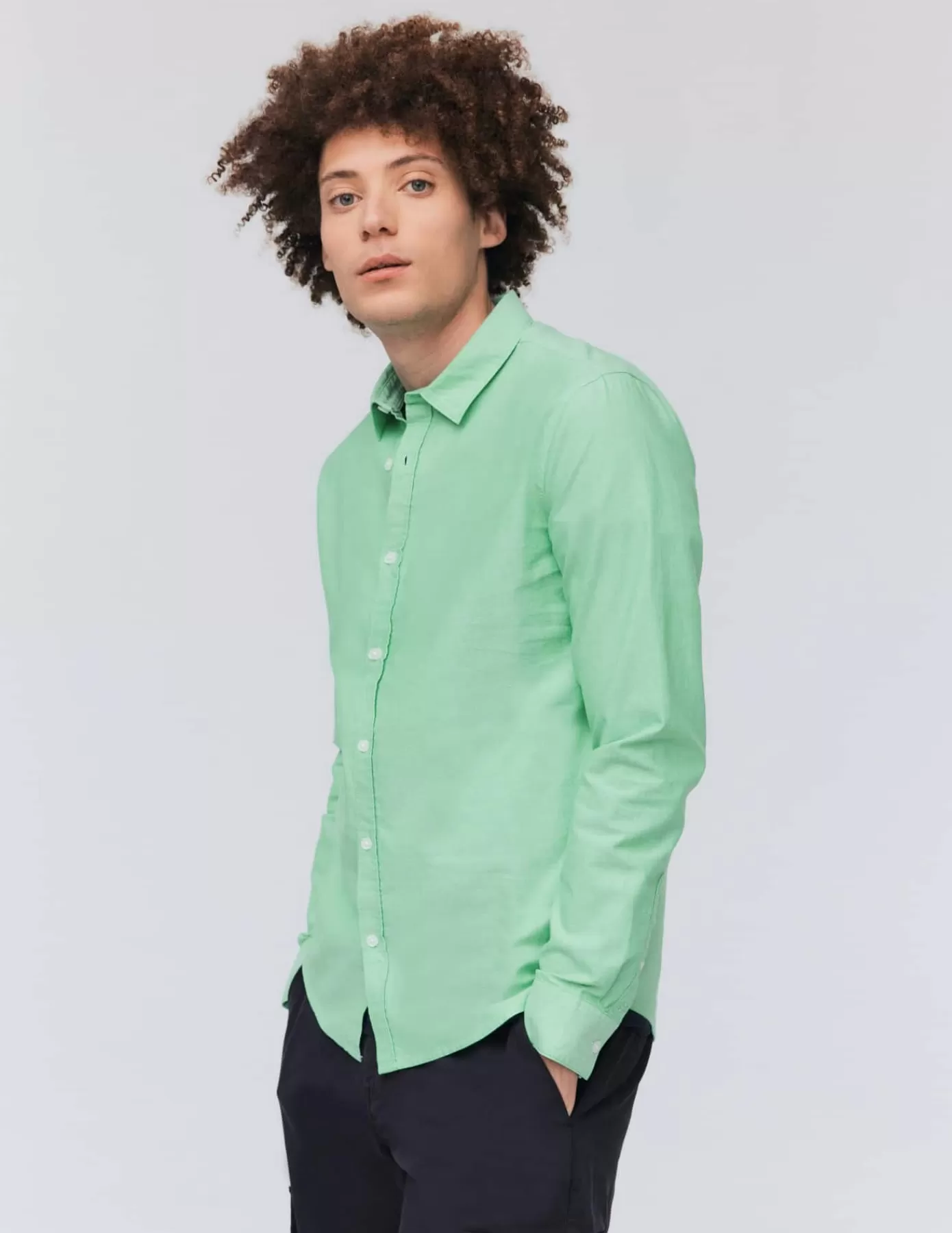 Best Sale BZB Chemise unie coupe droite Vert