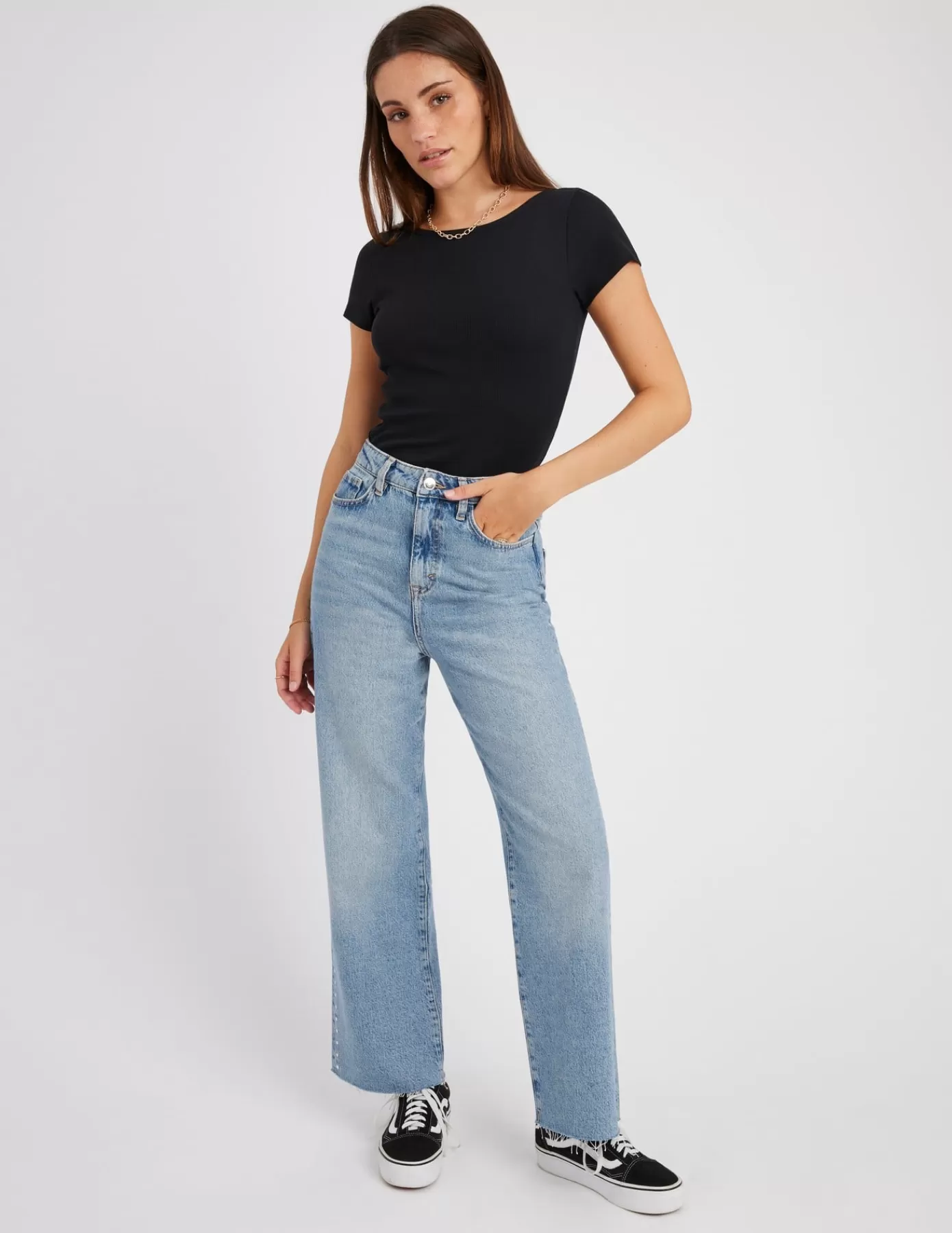 Cheap BZB Jean straight à strass Bleumoyen