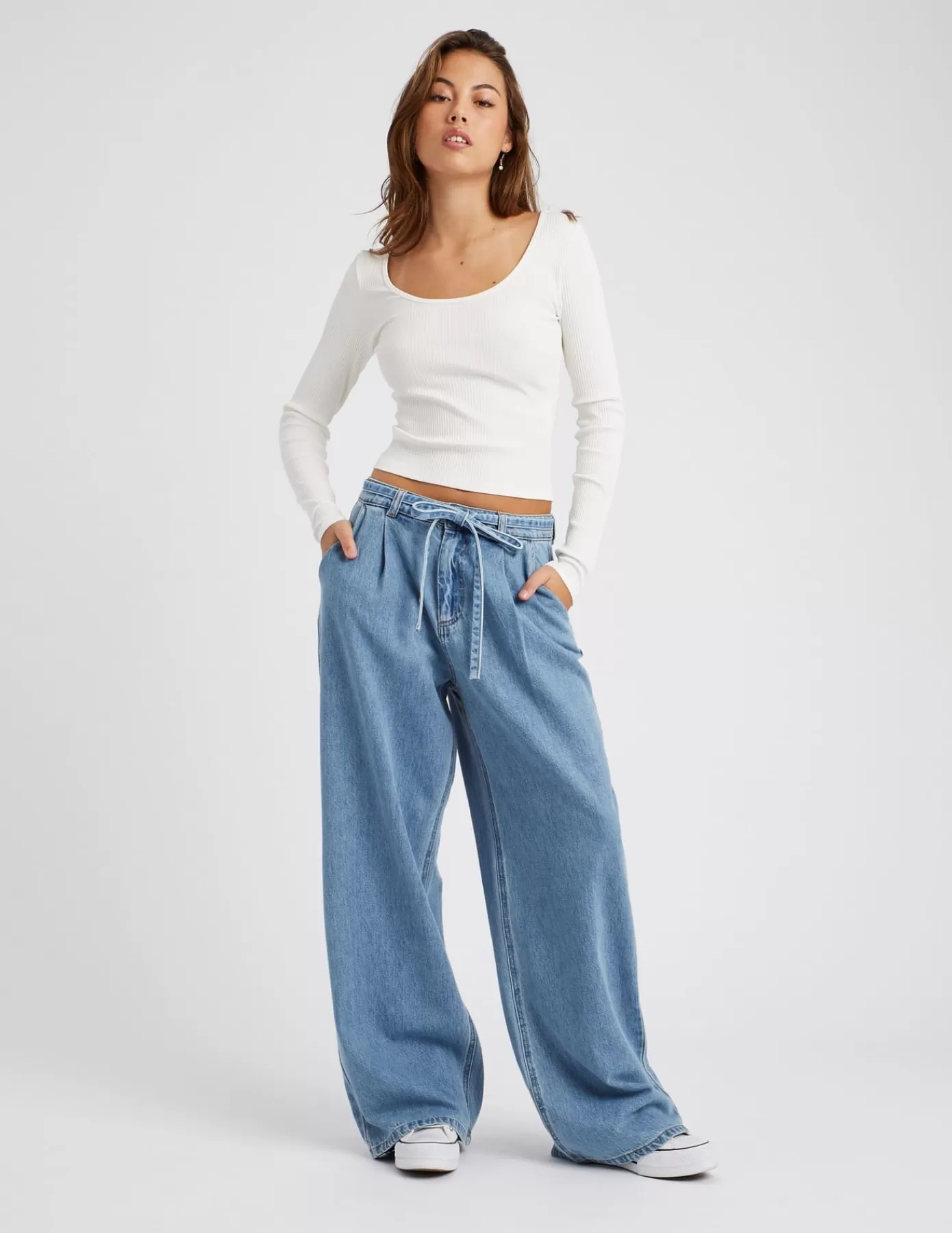 Online BZB Jean wide leg à pinces Bleumoyen