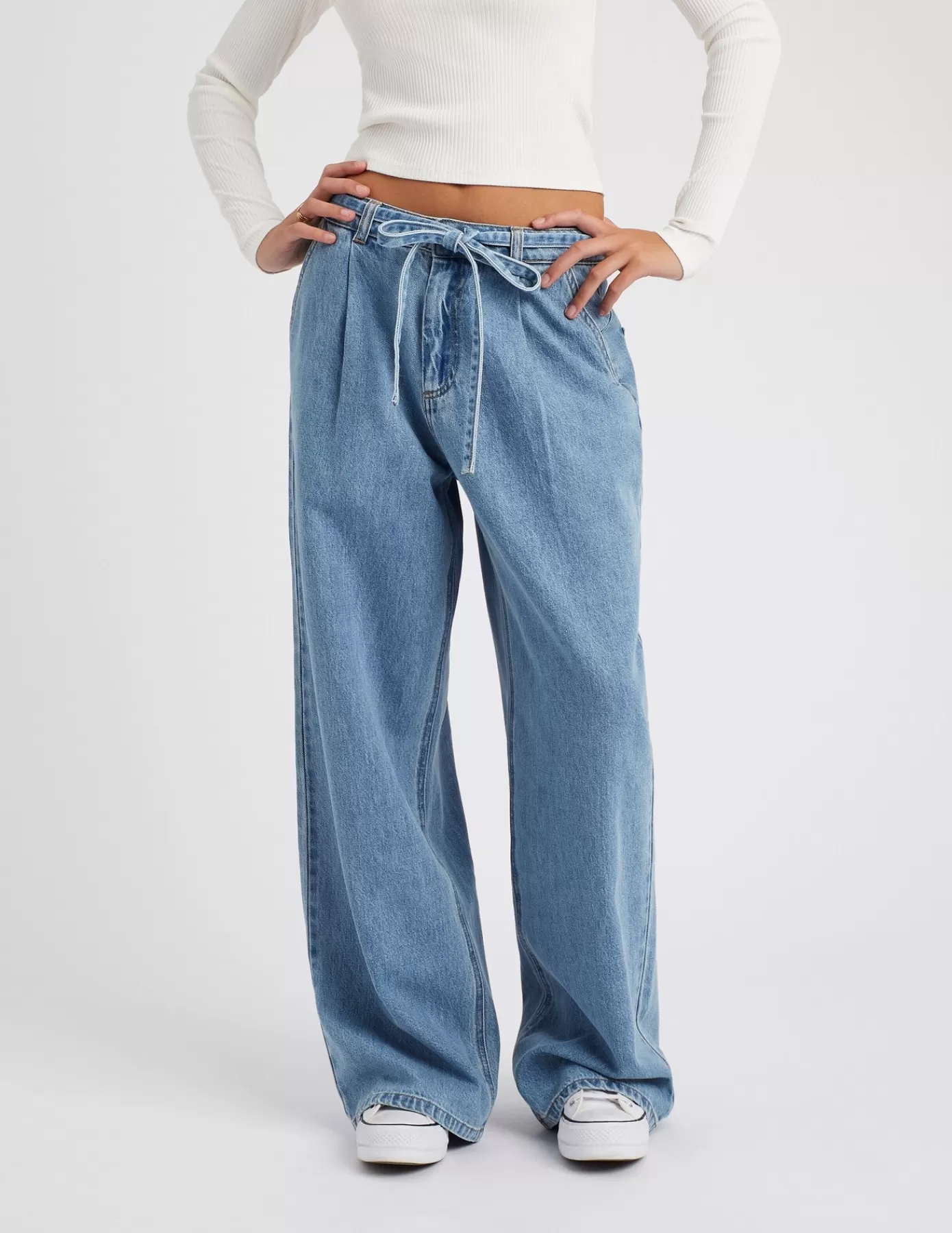 Online BZB Jean wide leg à pinces Bleumoyen