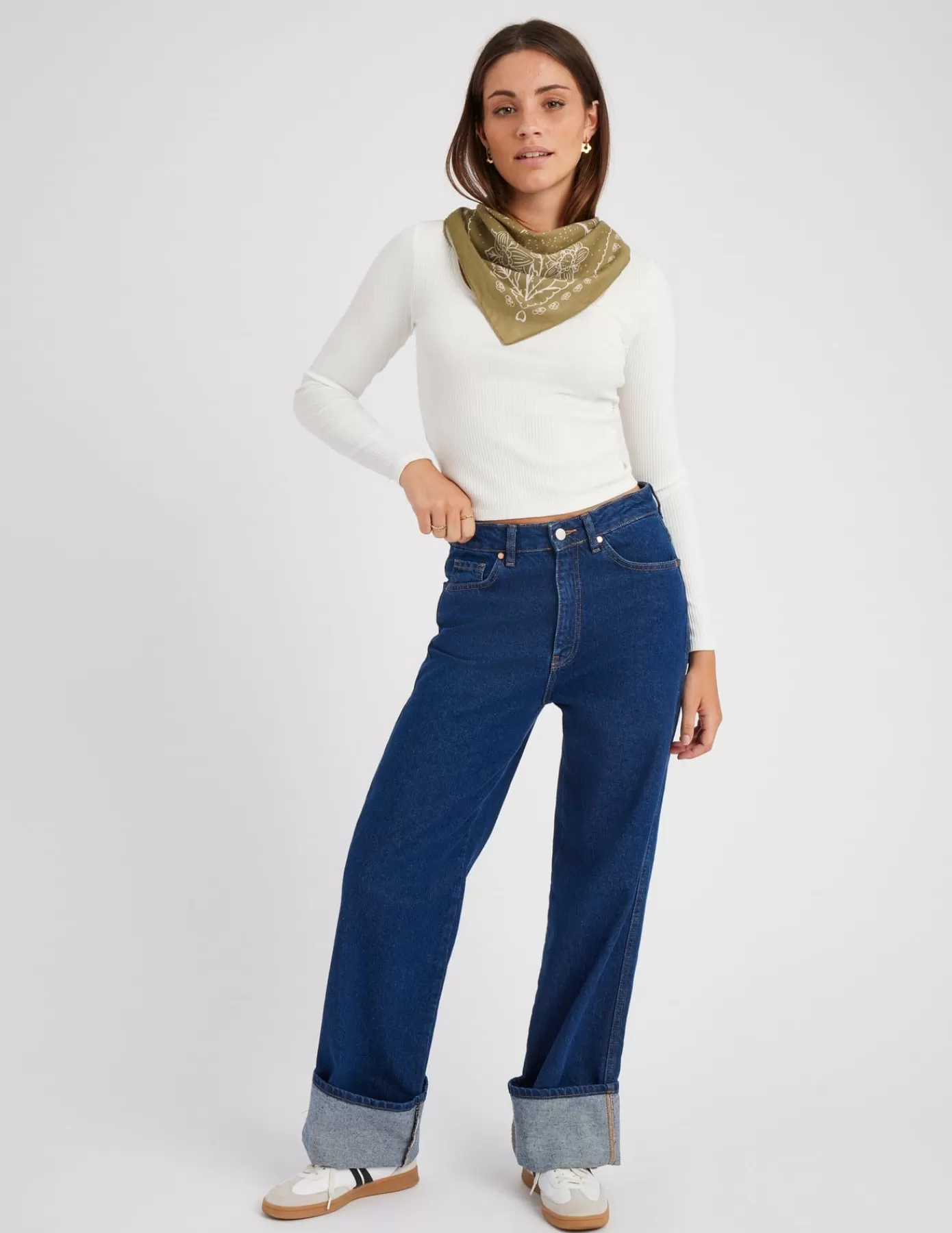 Outlet BZB Jean wide leg à revers Bleufoncé