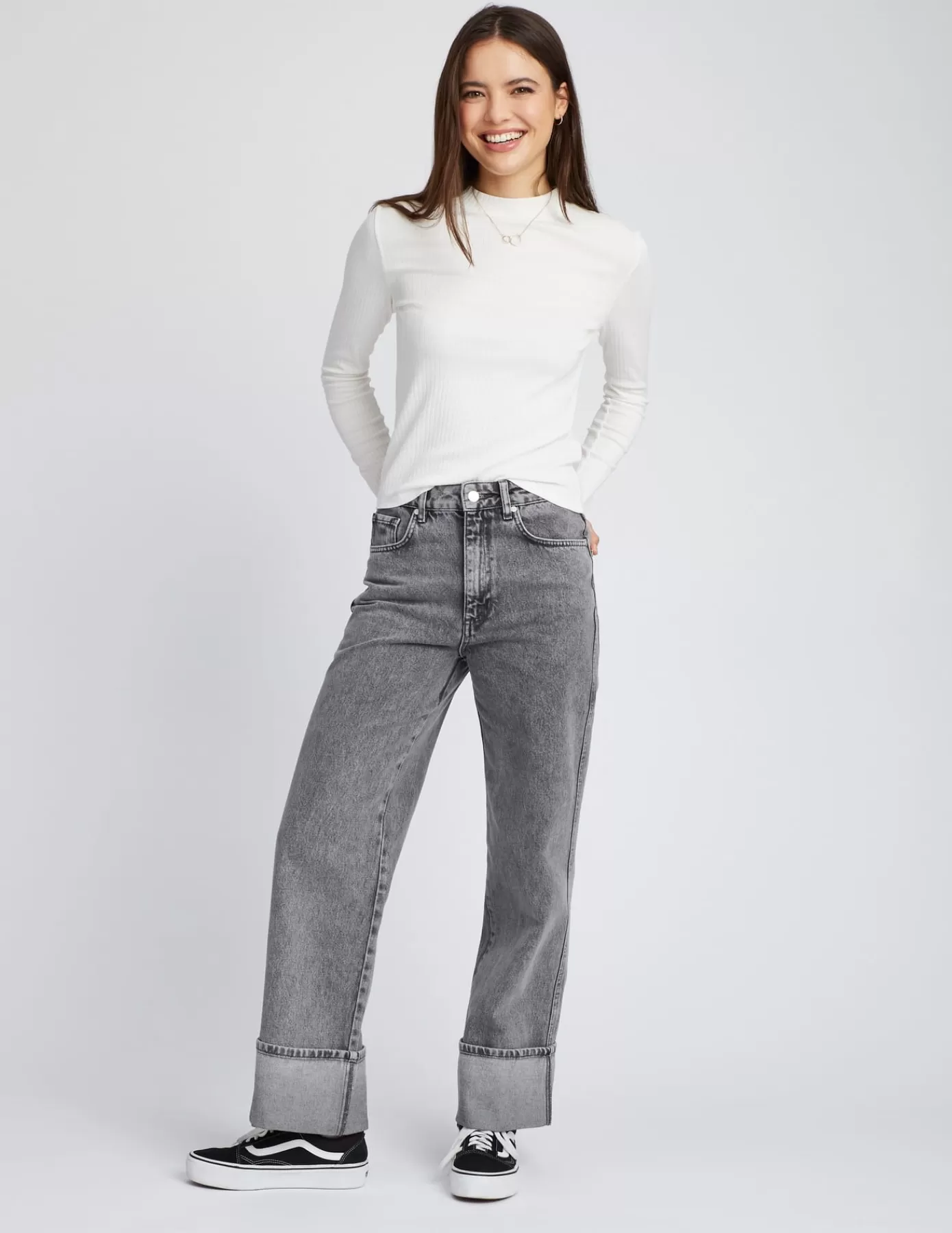 Outlet BZB Jean wide leg à revers Grisfoncé