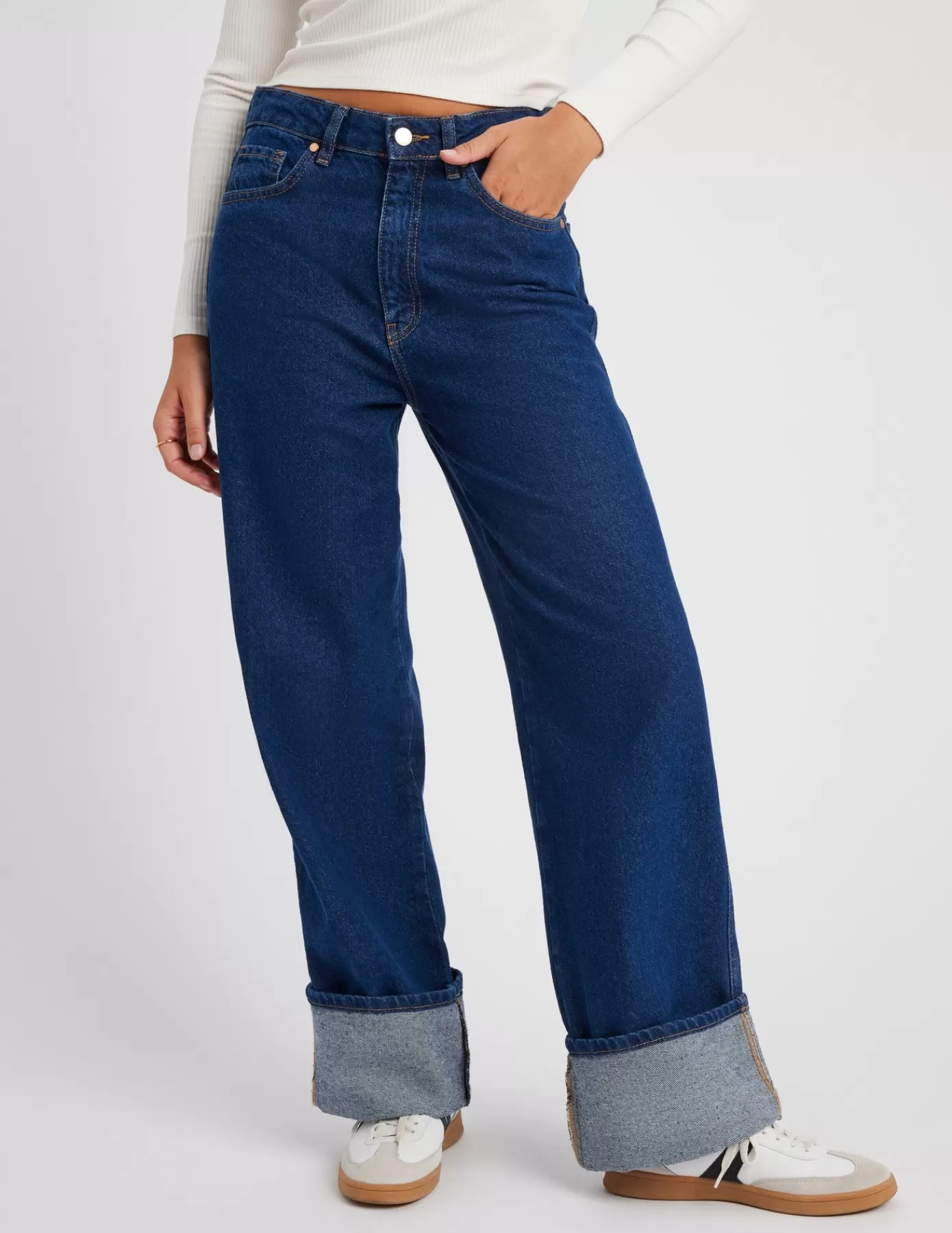 Outlet BZB Jean wide leg à revers Bleufoncé