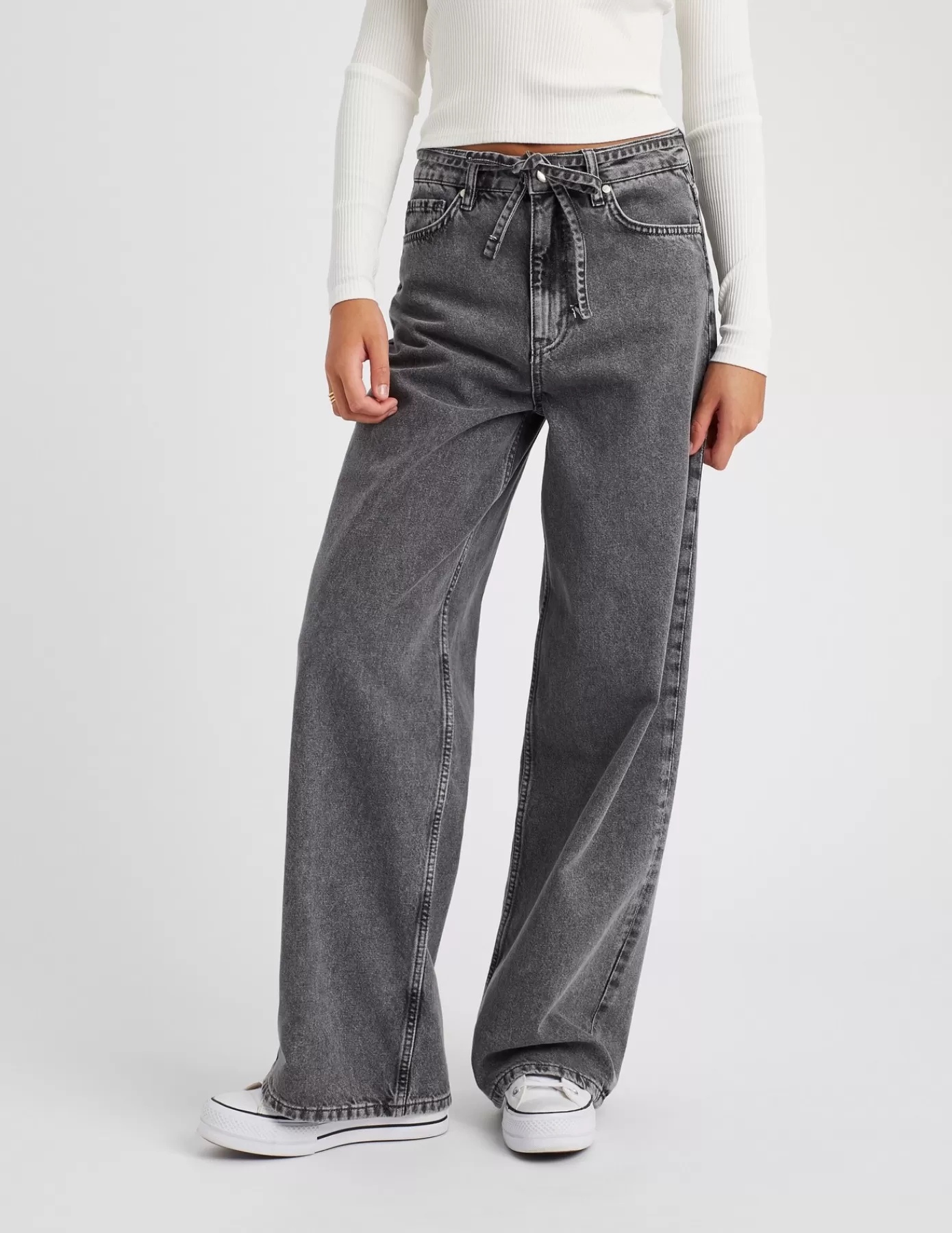 Best BZB Jean wide leg ceinturé Grisfoncé