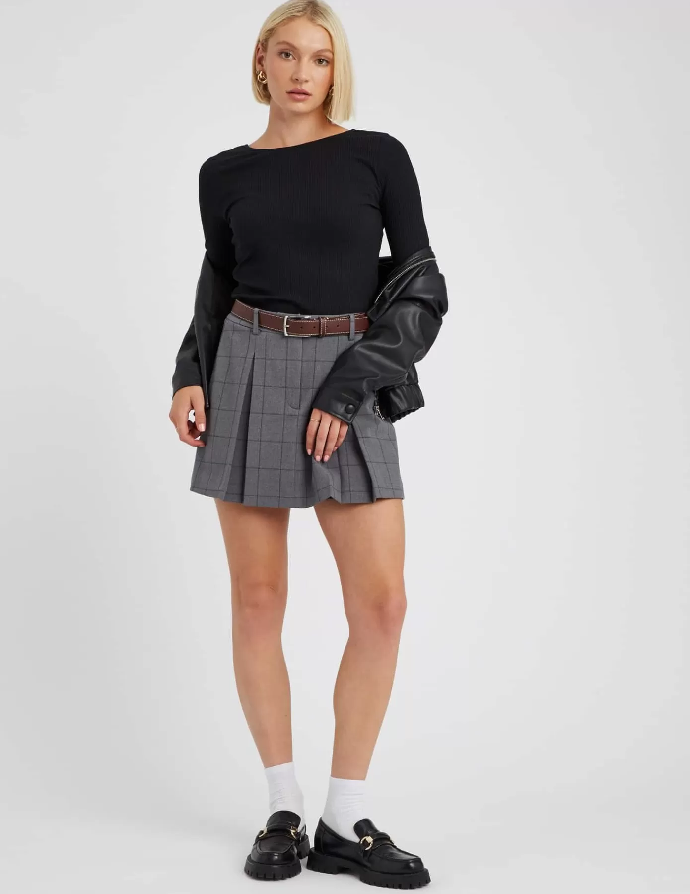 Cheap BZB Jupe short plissée à carreaux Grisanthracite