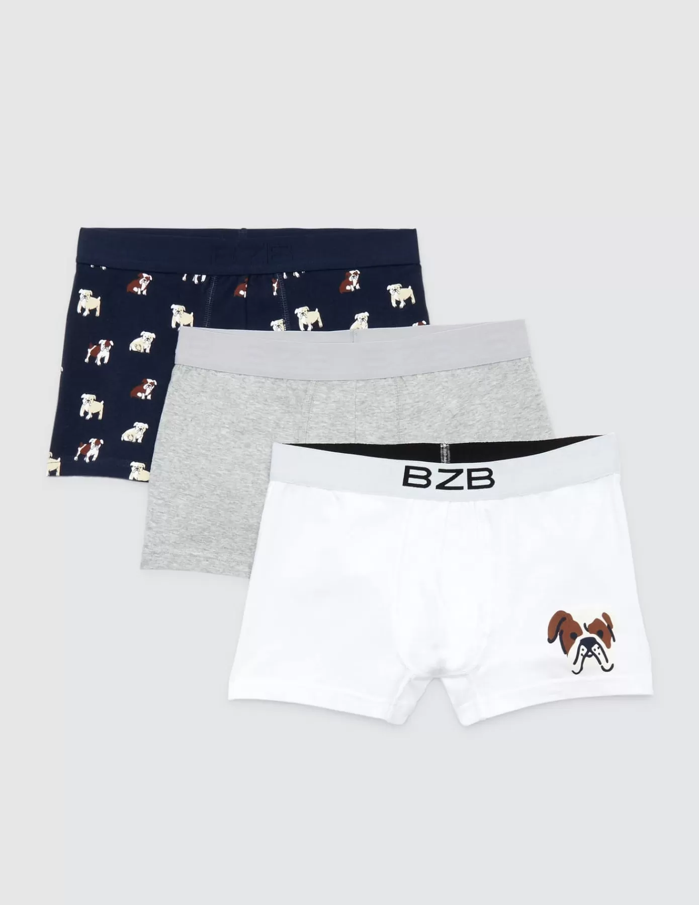 Store BZB Lot de 3 boxers fantaisie bouledogue Bleufoncé