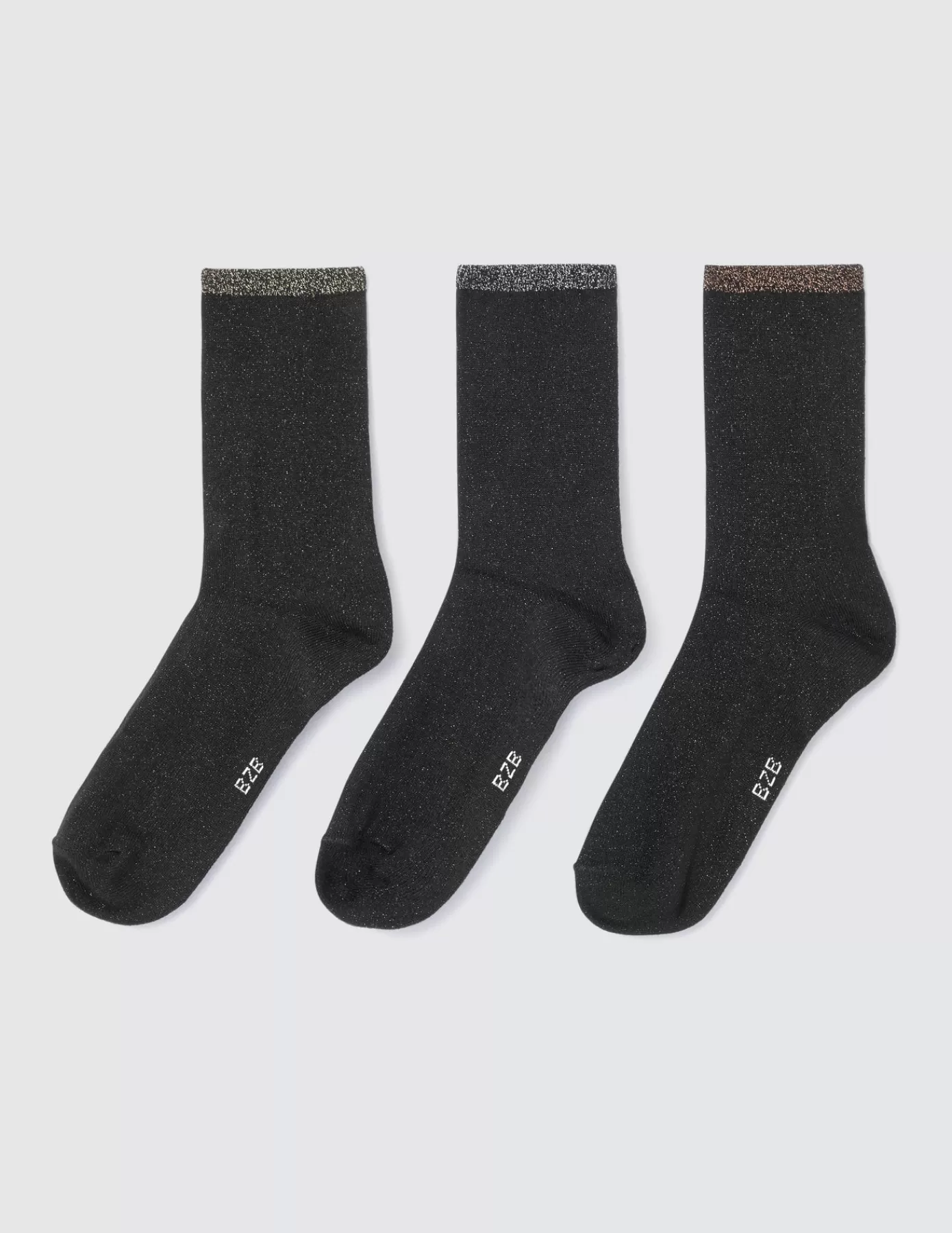 Best BZB Lot de 3 paires de chaussettes es lurex Noir