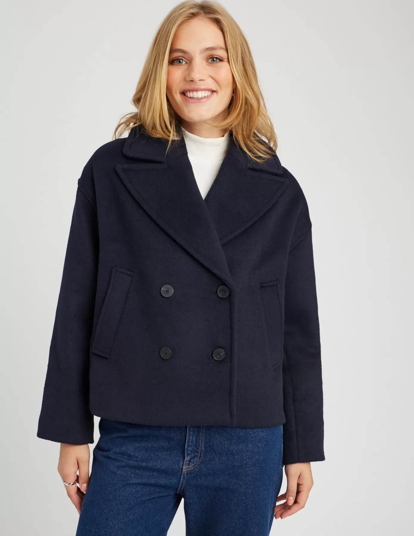 Store BZB Manteau caban en laine Bleufoncé