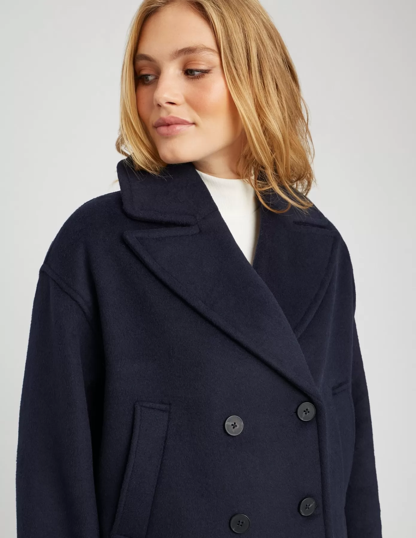 Store BZB Manteau caban en laine Bleufoncé