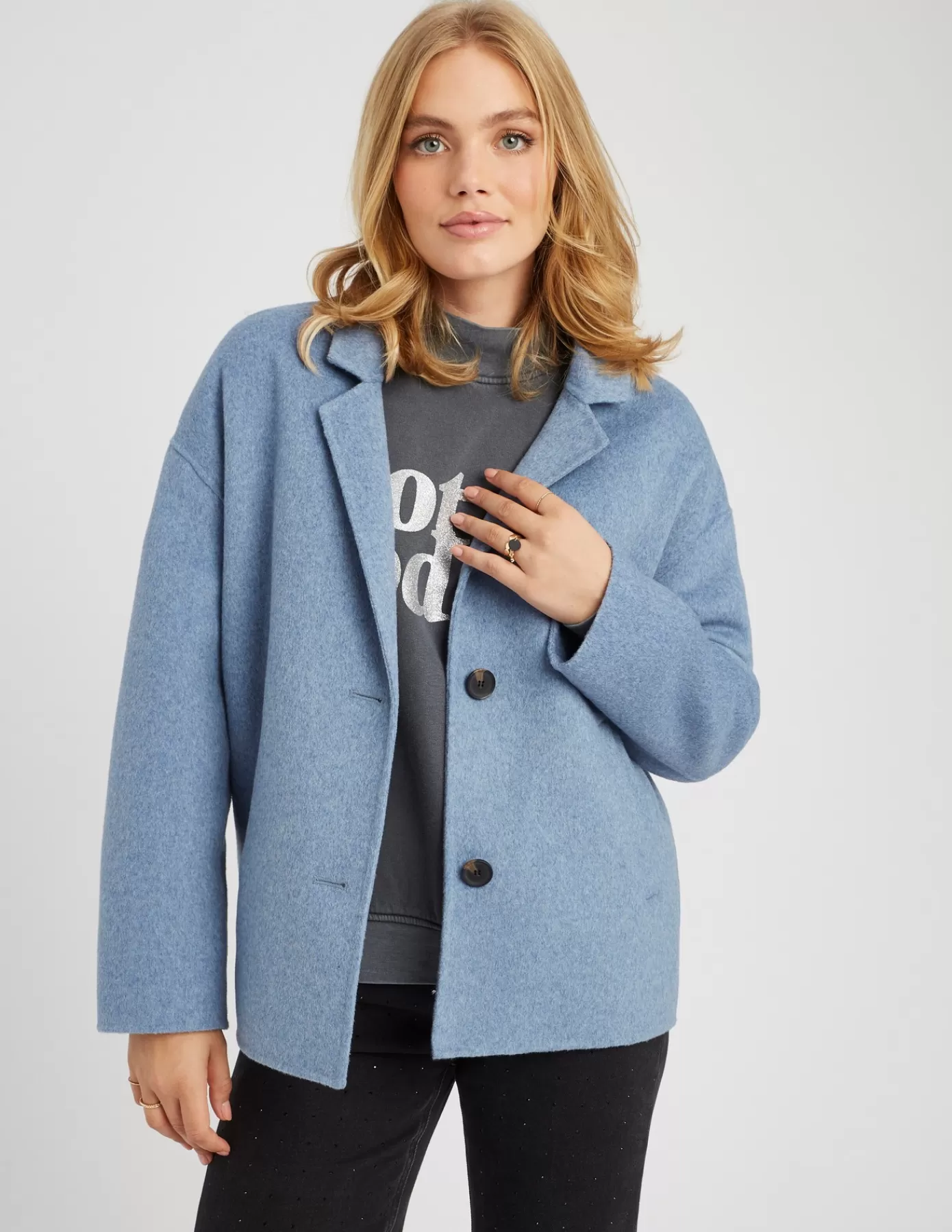 Sale BZB Manteau court en laine Bleumoyen