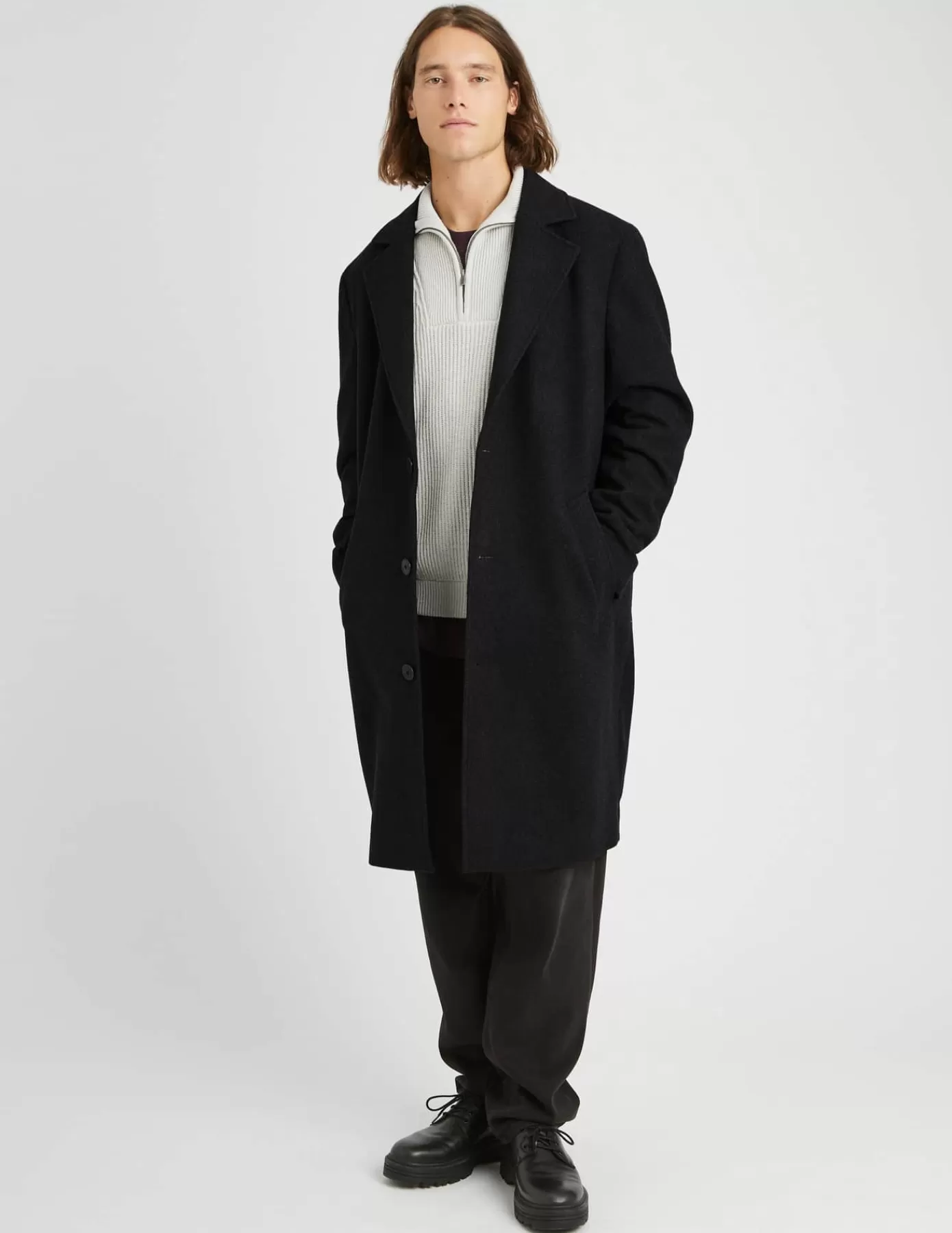 New BZB Manteau long en laine Grisfoncé