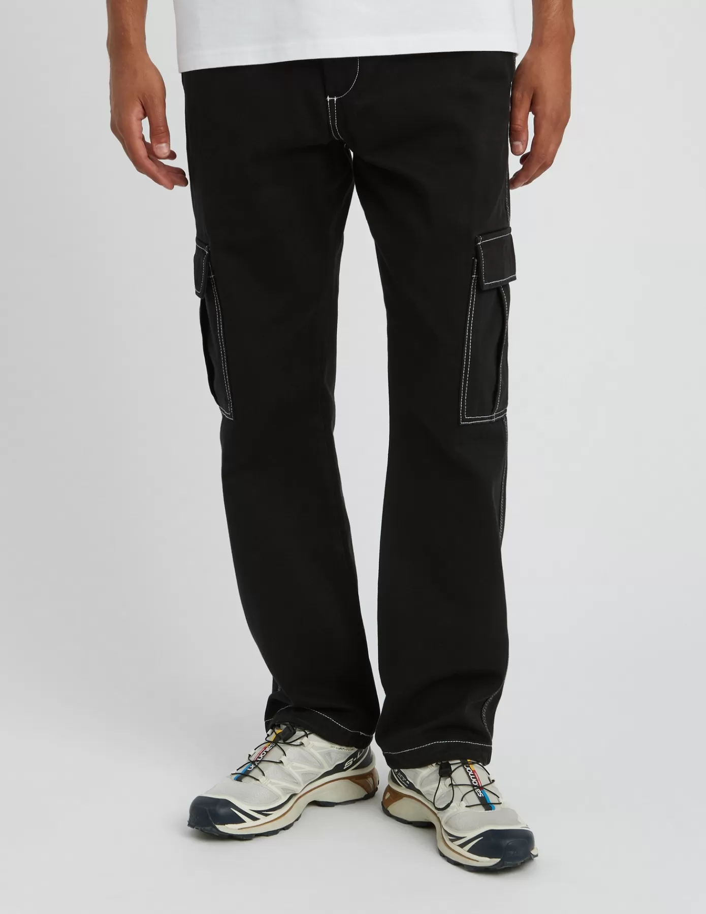 Discount BZB Pantalon cargo à surpiqûres Noir