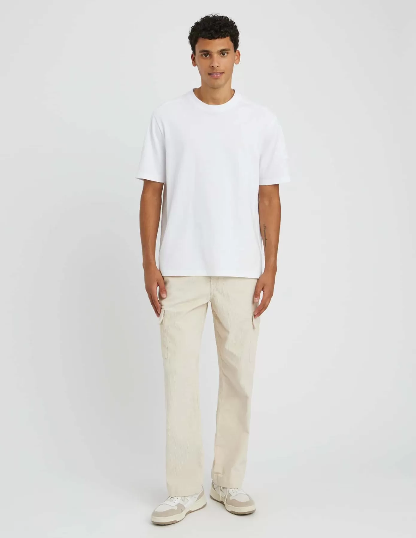 Cheap BZB Pantalon cargo velours Blanccassé