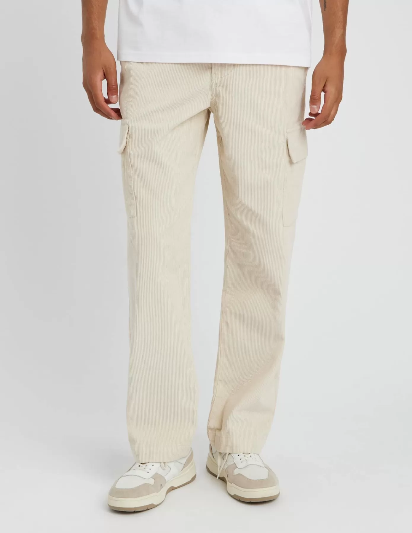 Cheap BZB Pantalon cargo velours Blanccassé