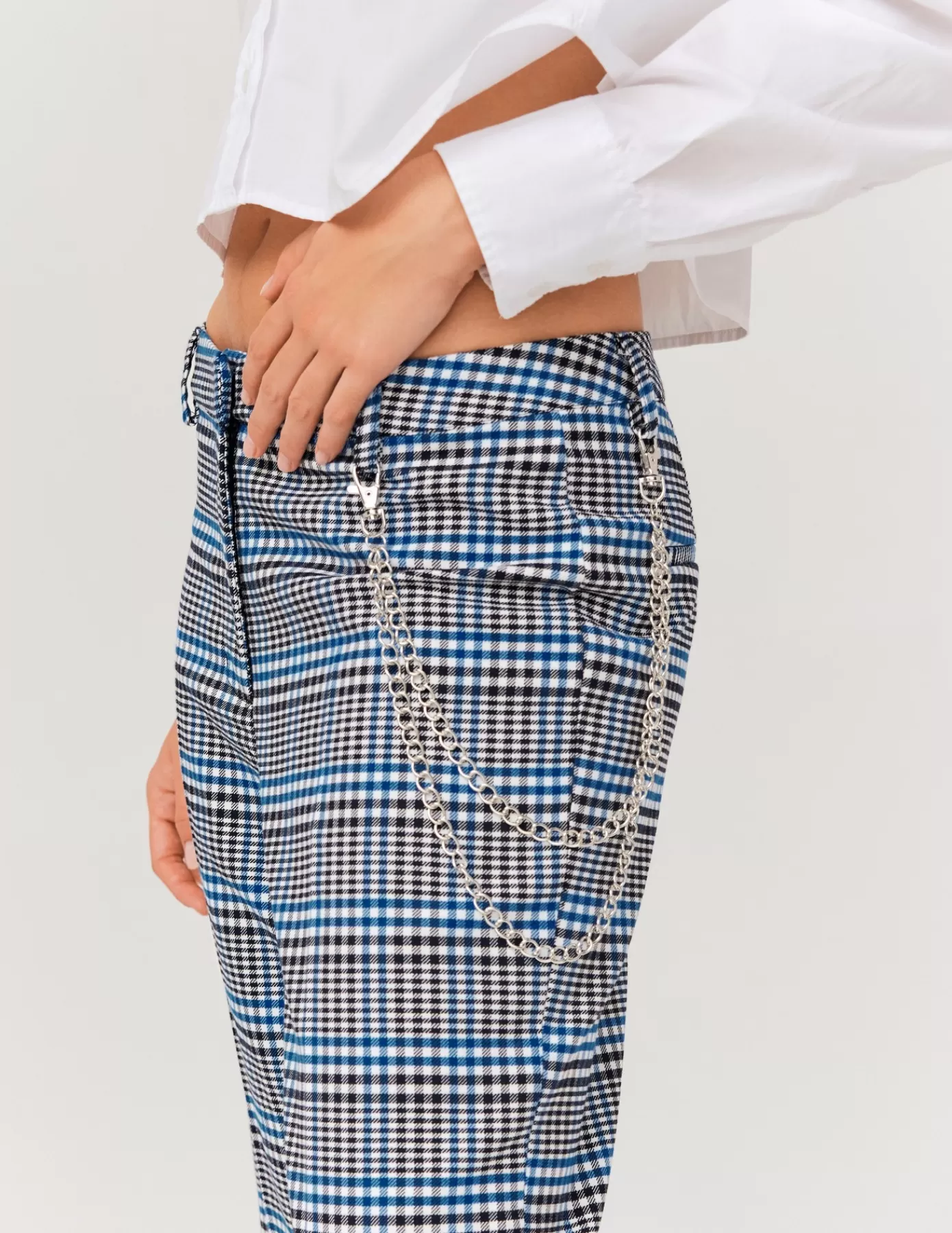 Store BZB Pantalon carreaux avec chaine Bleufoncé