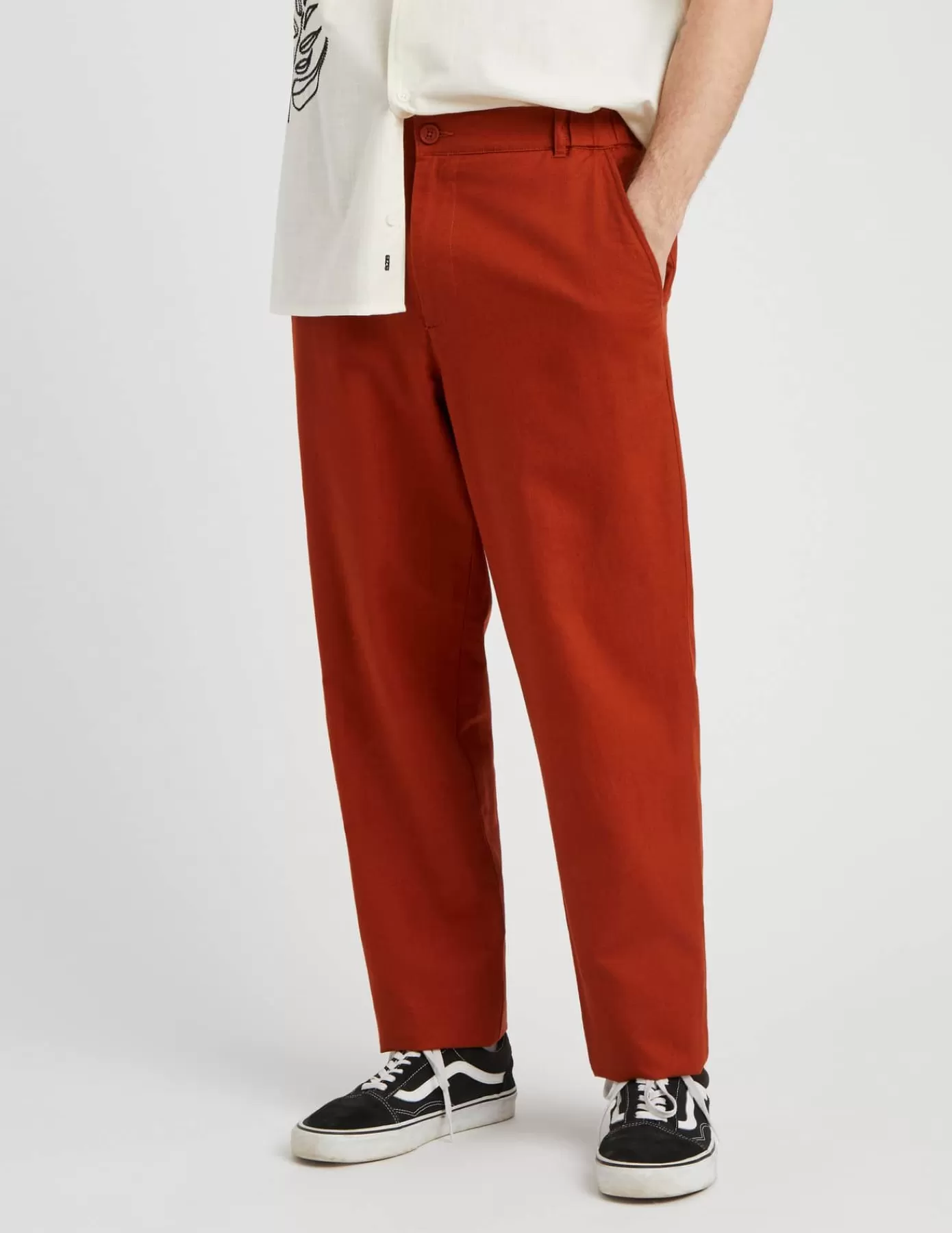 Store BZB Pantalon de ville coton lin brown