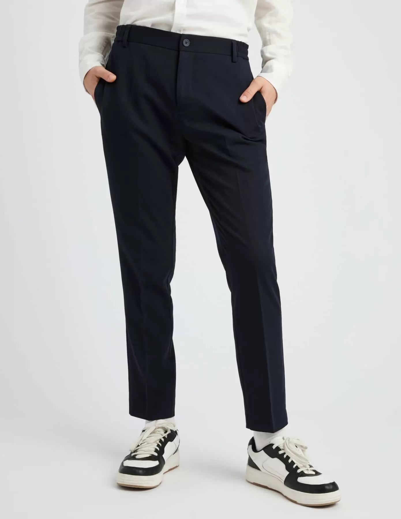 Online BZB Pantalon de ville fluide Bleufoncé