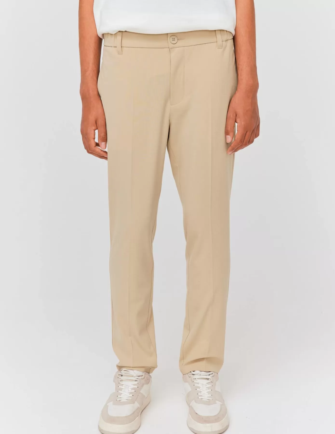 Discount BZB Pantalon de ville fluide uni Beige