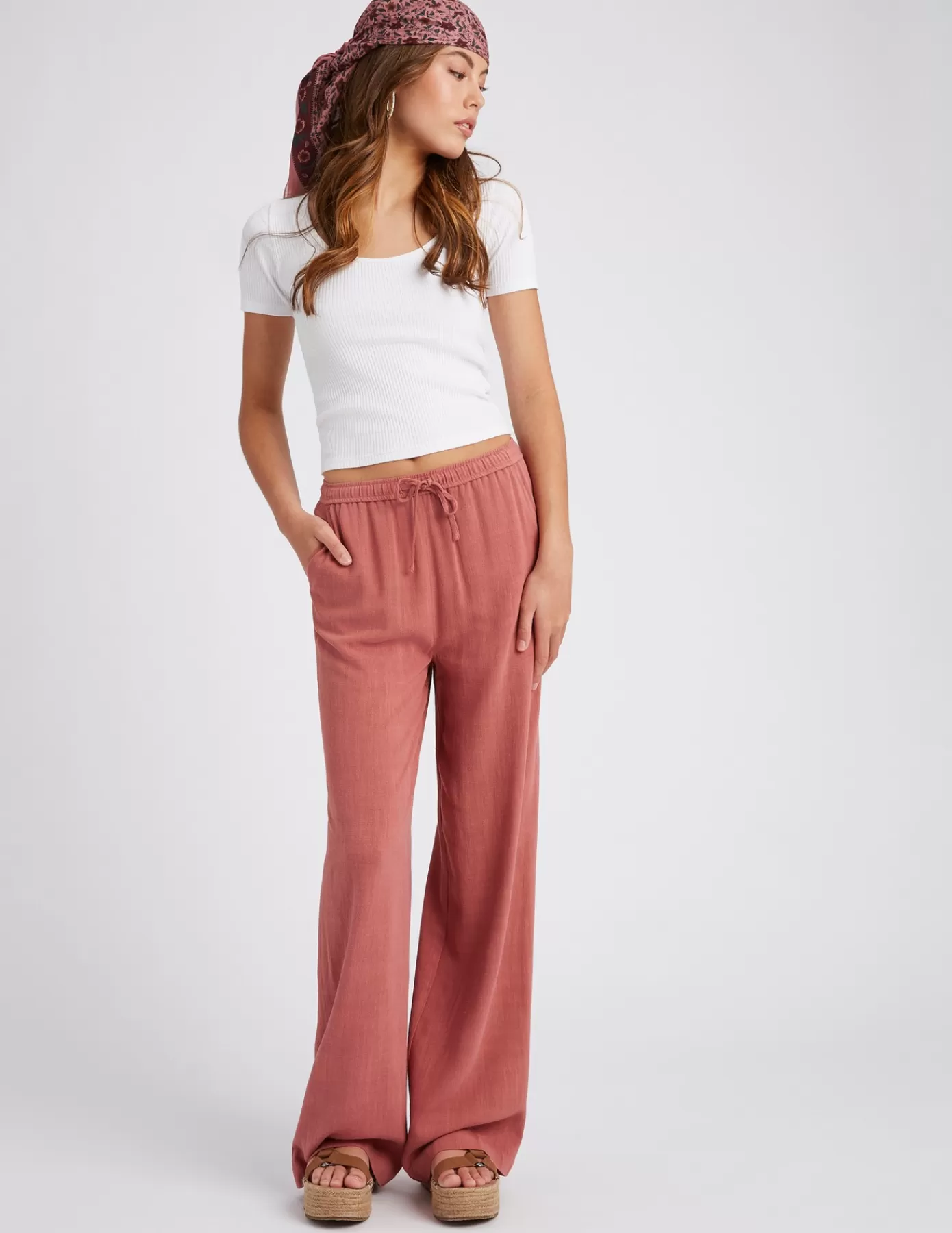 Best BZB Pantalon fluide droit Vieuxrose