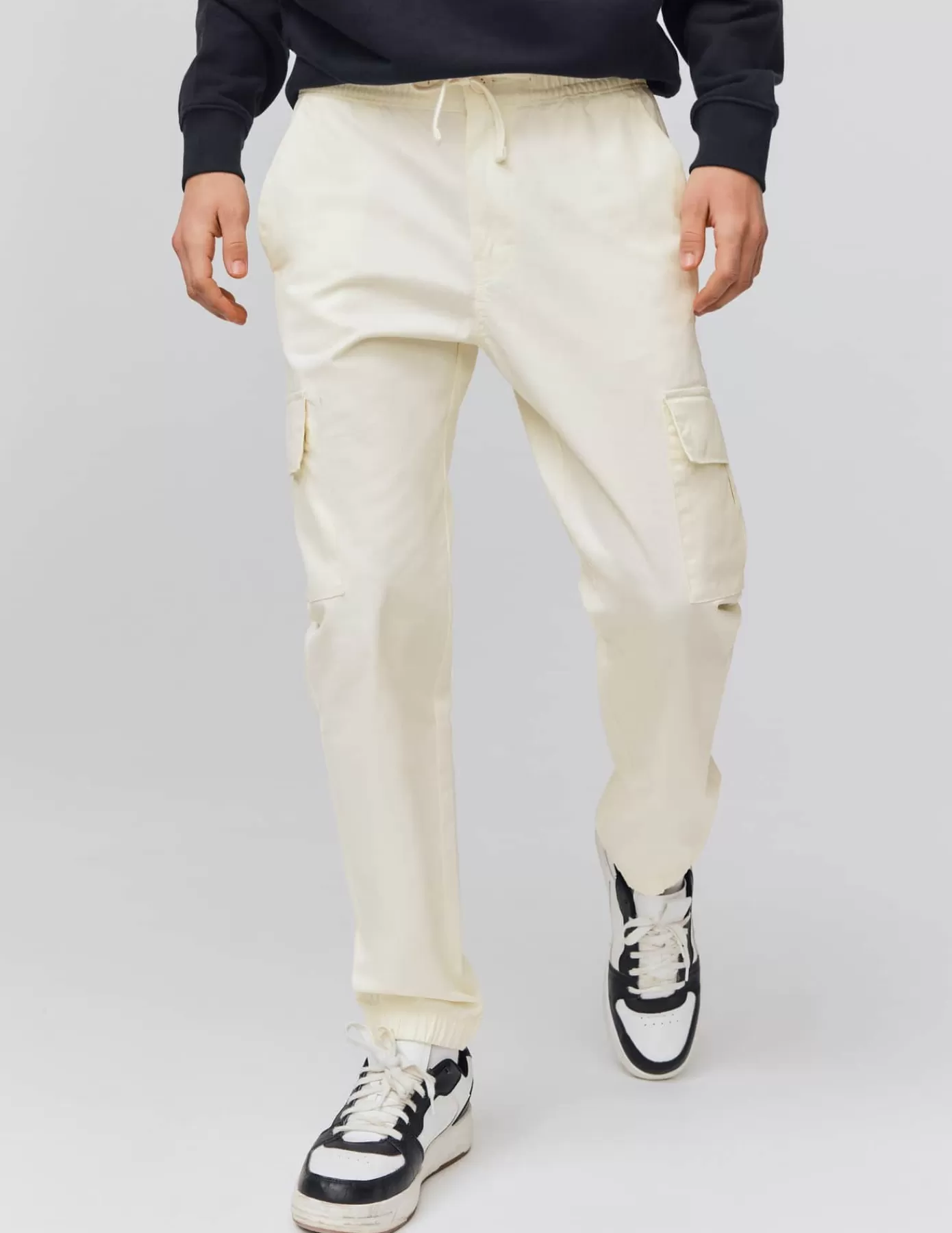 Store BZB Pantalon Jogger cargo Blancécru