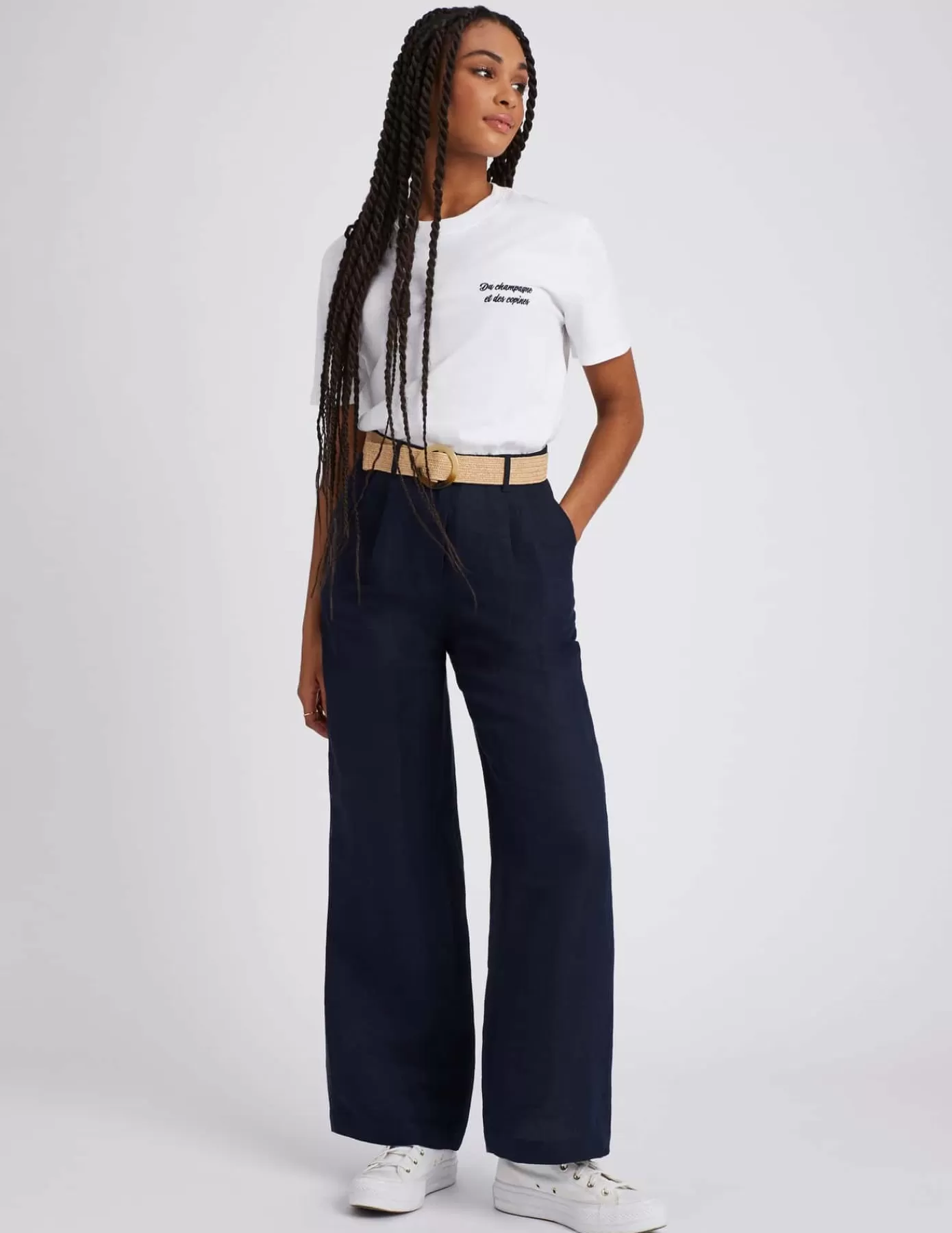 Sale BZB Pantalon lin avec ceinture Bleufoncé