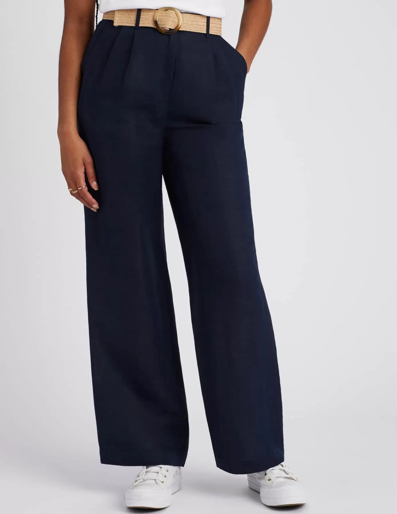 Sale BZB Pantalon lin avec ceinture Bleufoncé