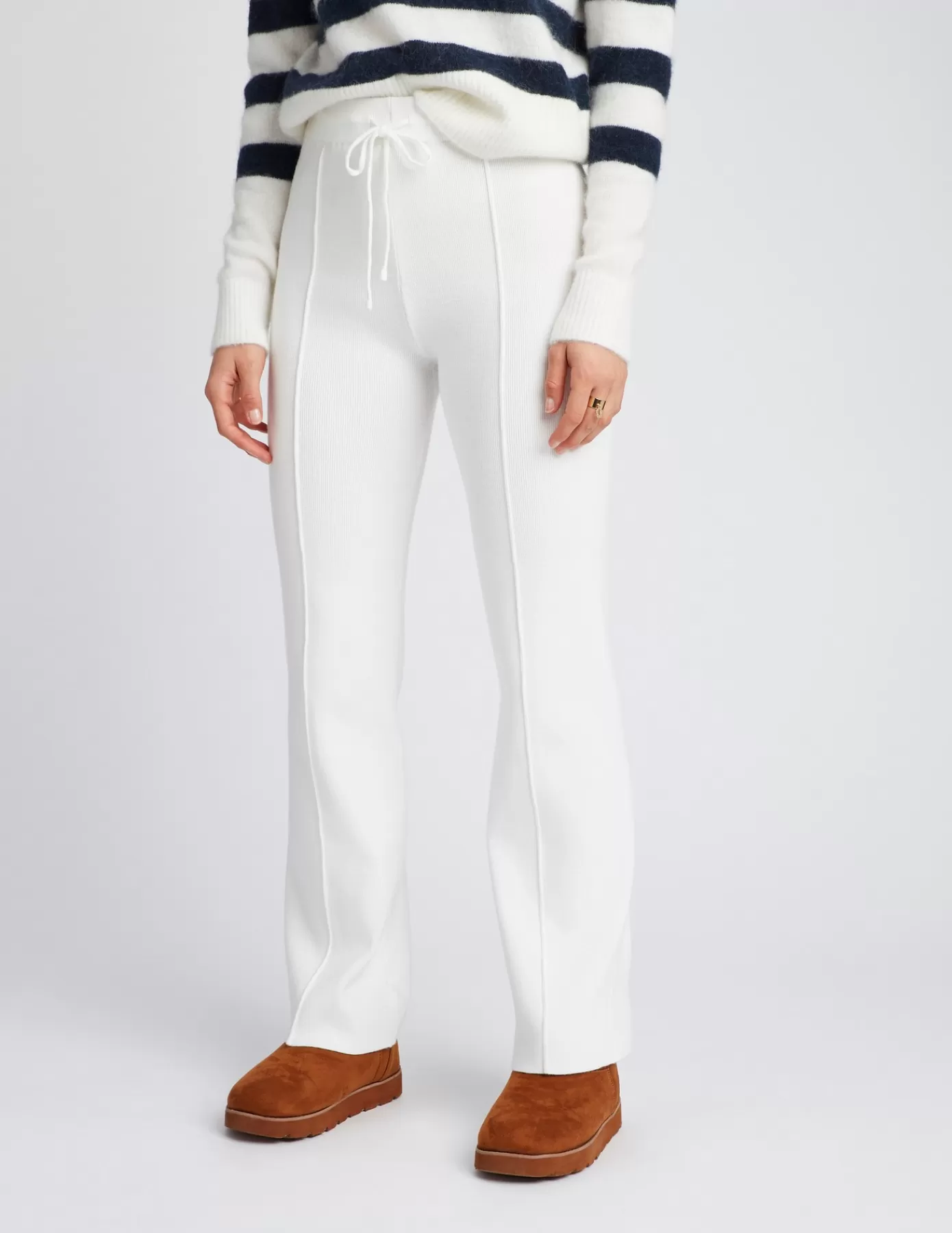 Sale BZB Pantalon maille tricot Blancécru