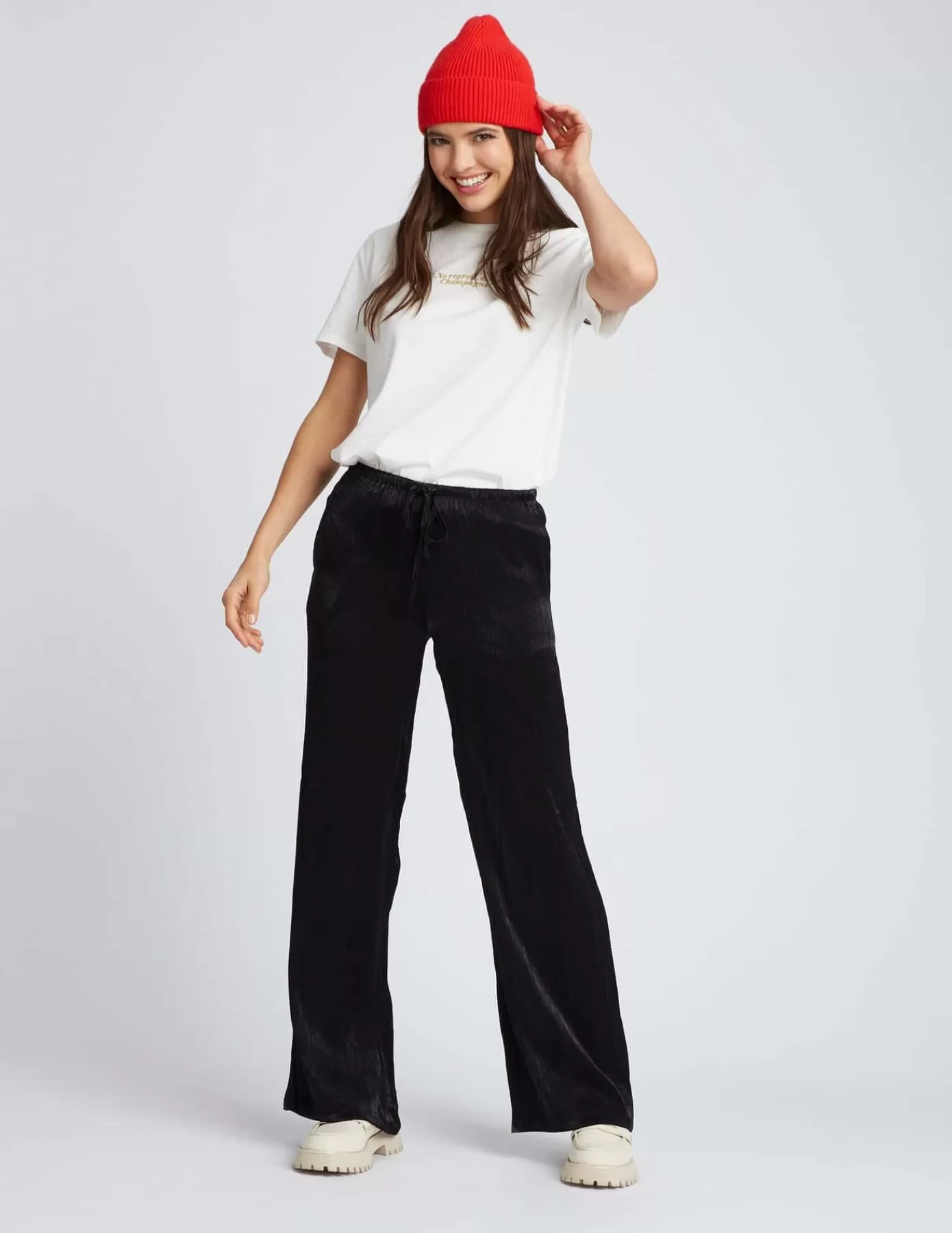 Store BZB Pantalon satin plissé Noir