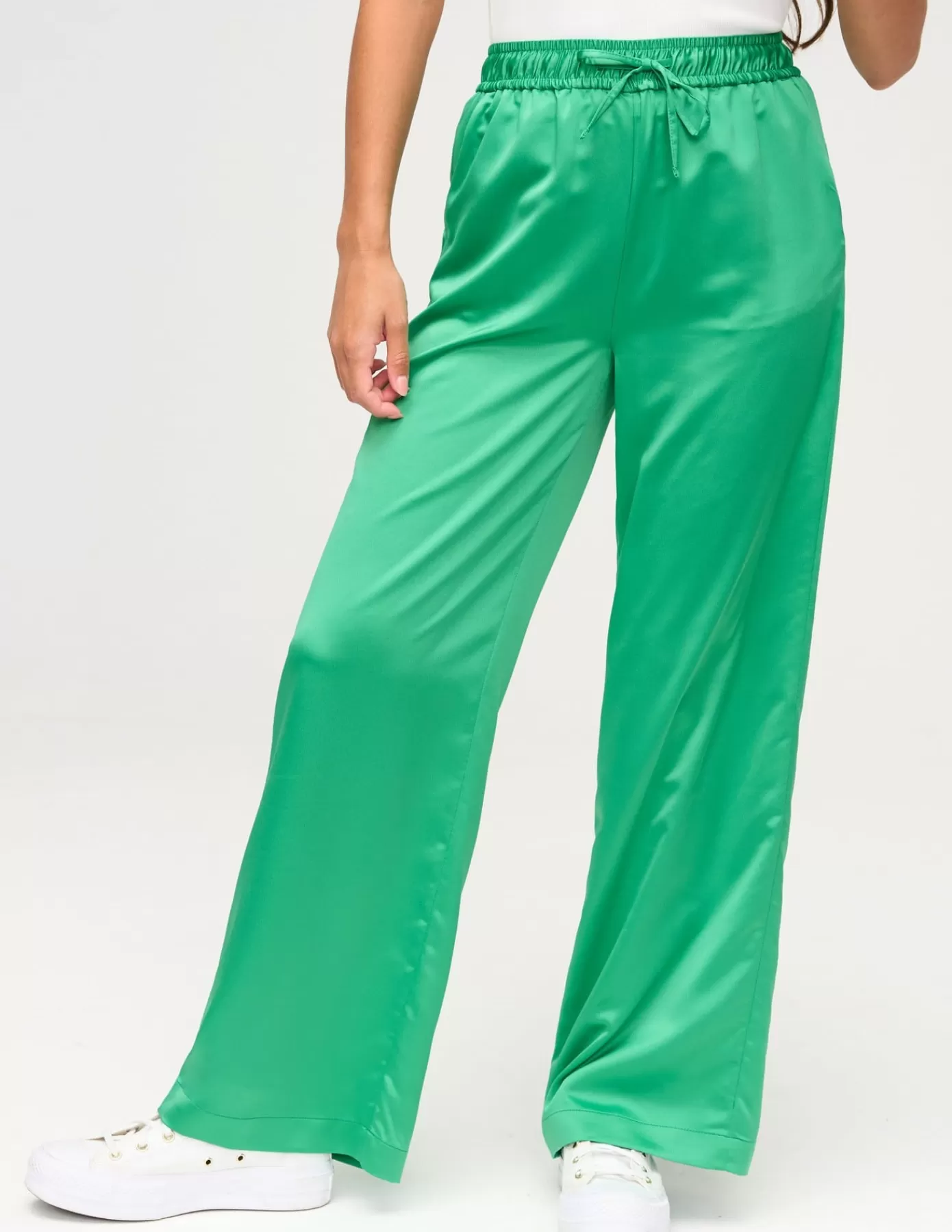 Store BZB Pantalon satin taille élastiquée Vert