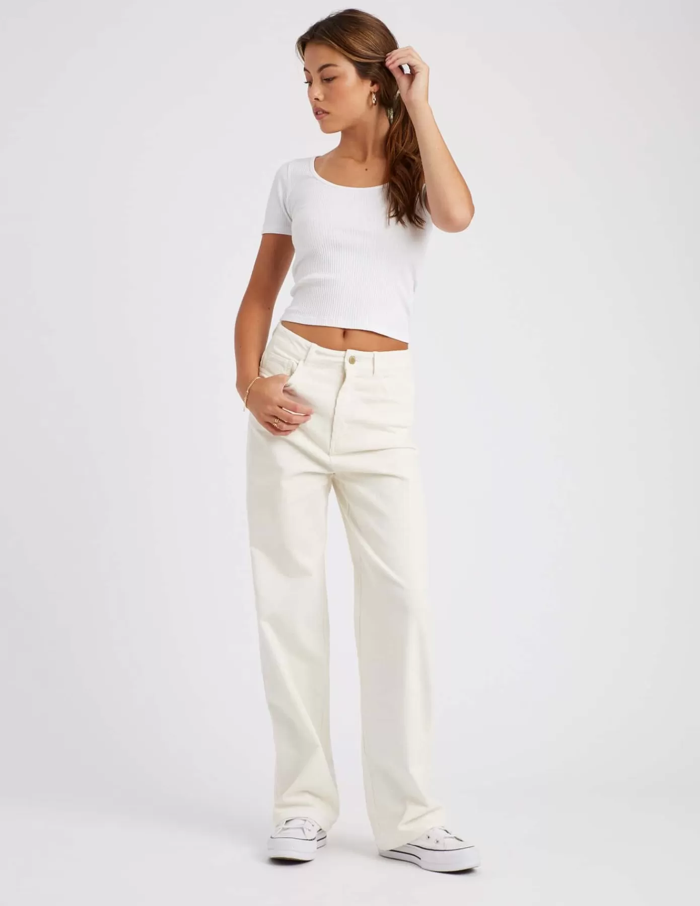 Sale BZB Pantalon straight velours Blancécru