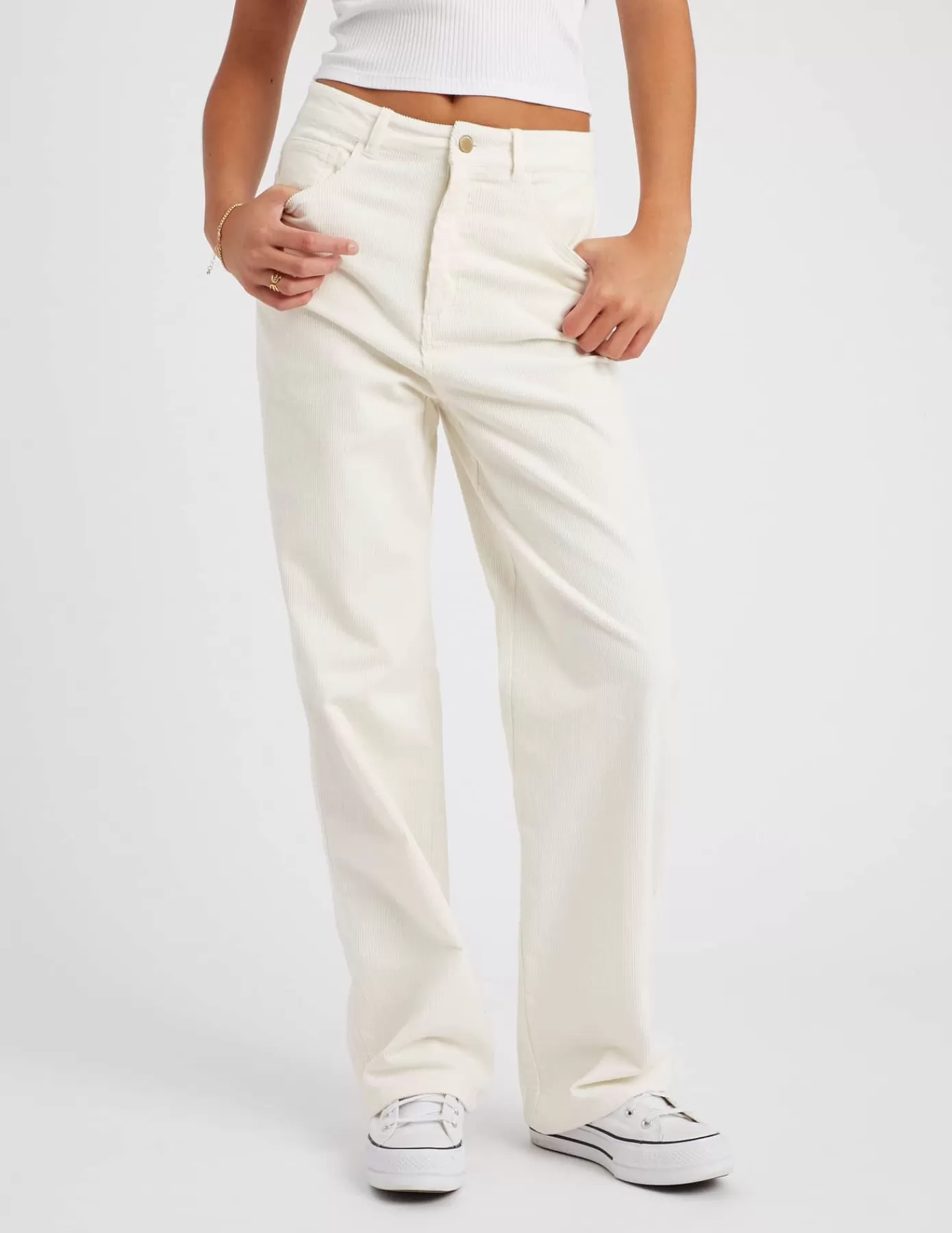 Sale BZB Pantalon straight velours Blancécru