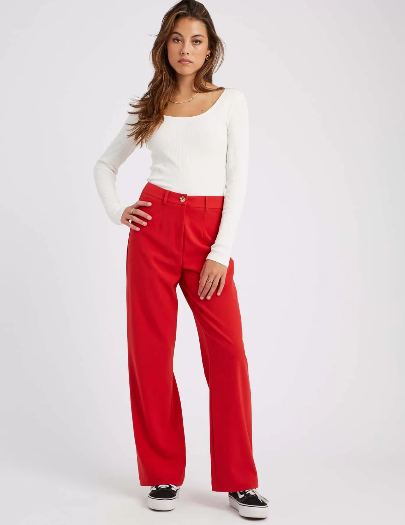 Store BZB Pantalon tailleur polyester recyclé Rouge