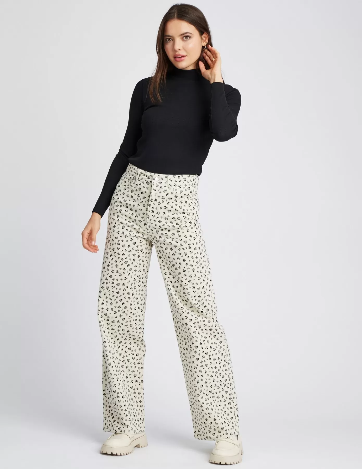 Discount BZB Pantalon velours wide leg imprimé Blancécru