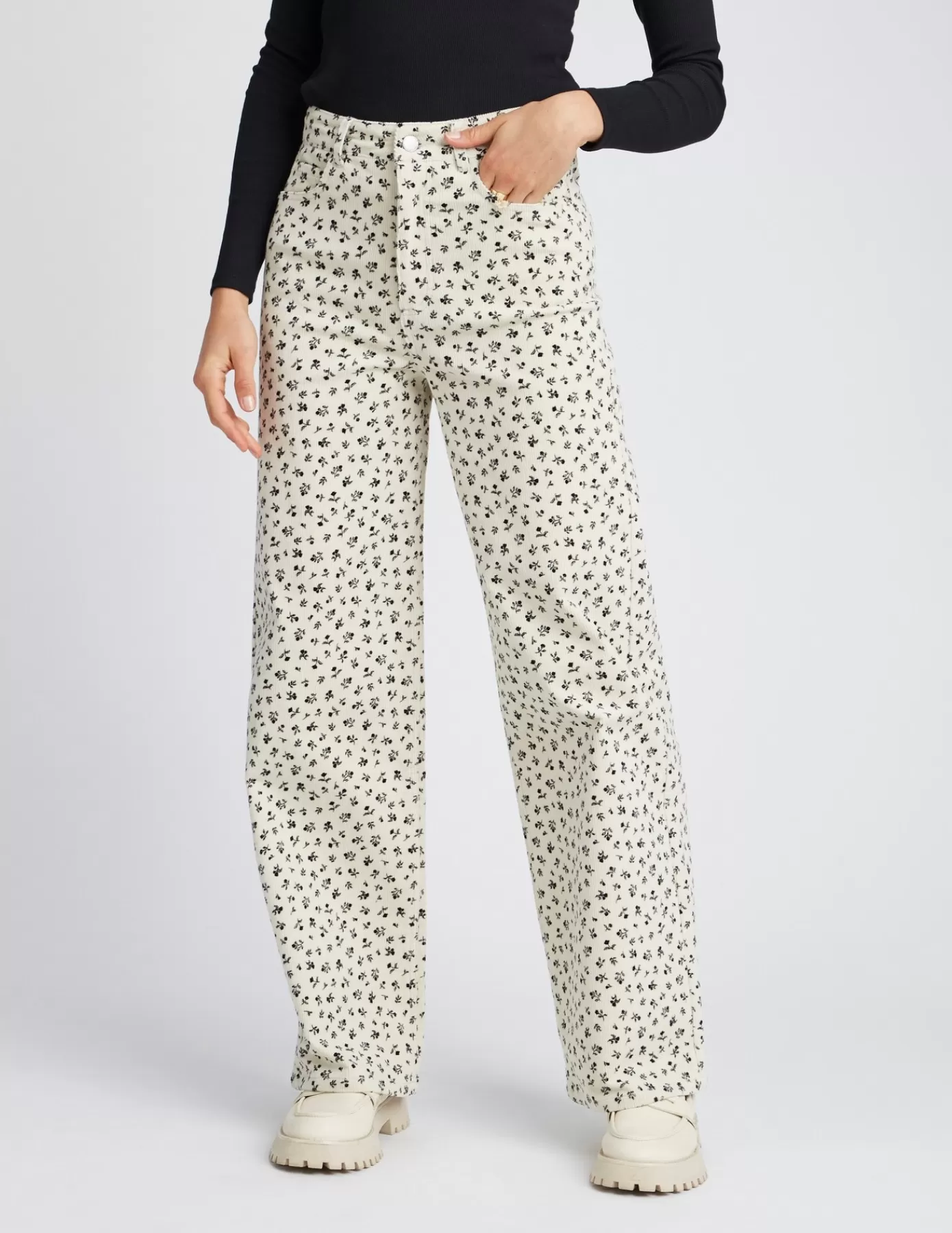 Discount BZB Pantalon velours wide leg imprimé Blancécru