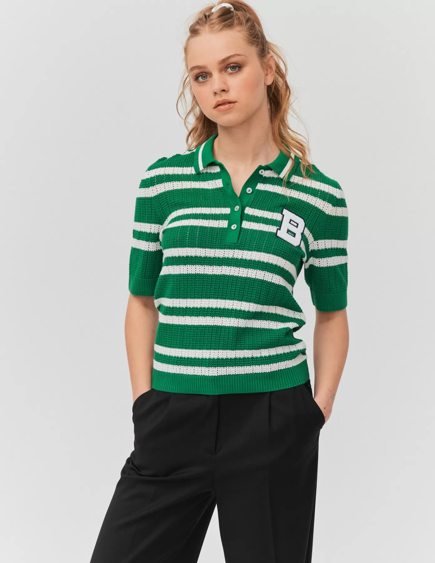 Hot BZB Polo ajouré rayé Vert