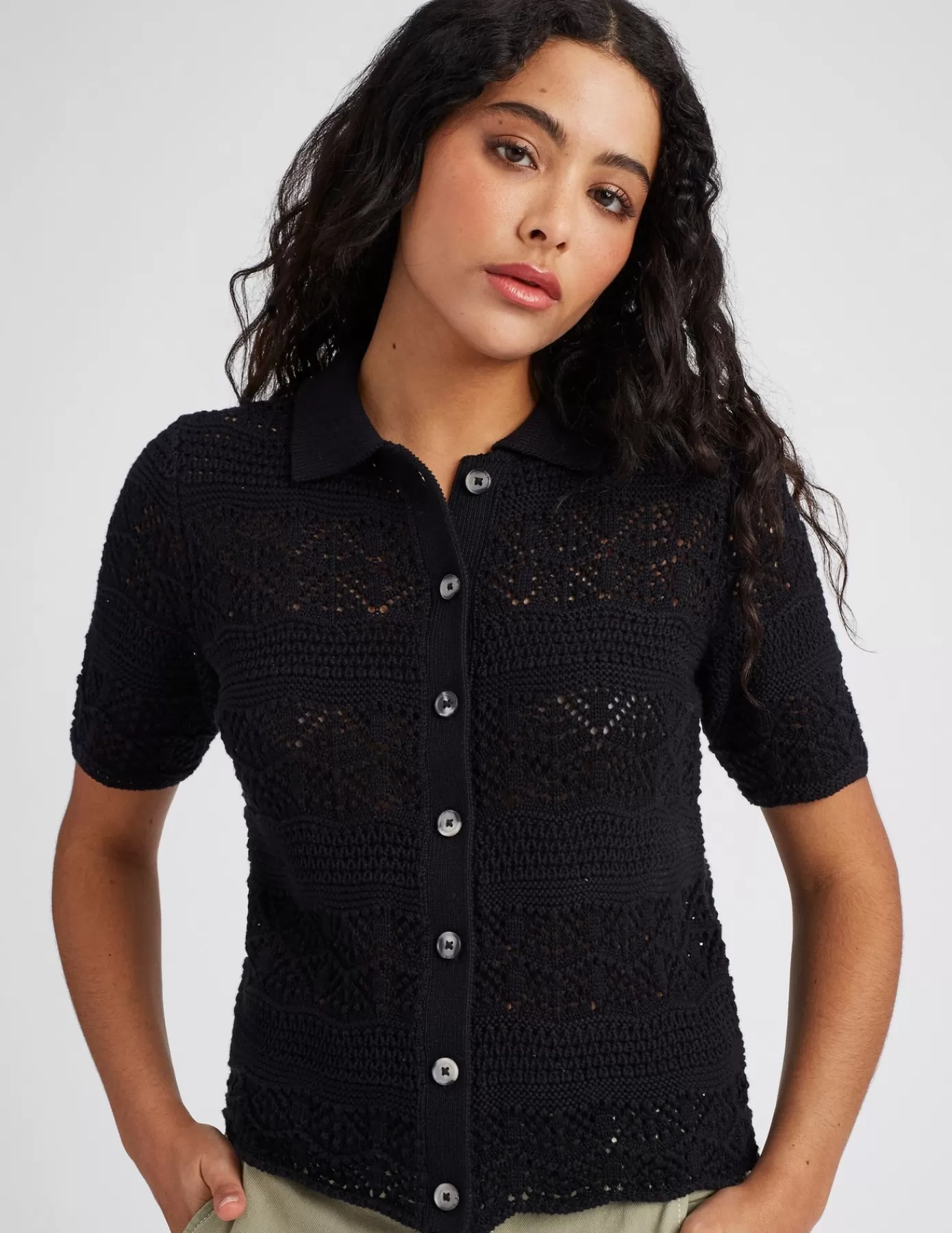 Clearance BZB Polo en crochet uni Noir