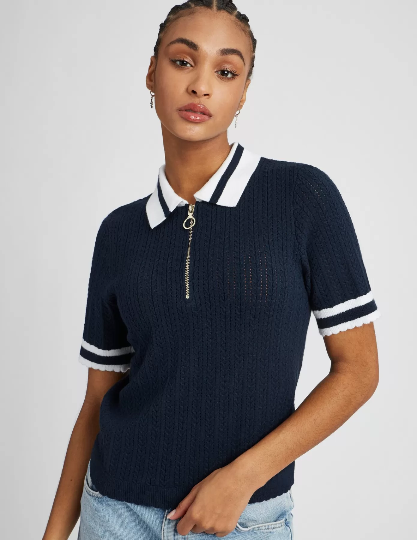 Online BZB Polo en maille bicolore Bleufoncé