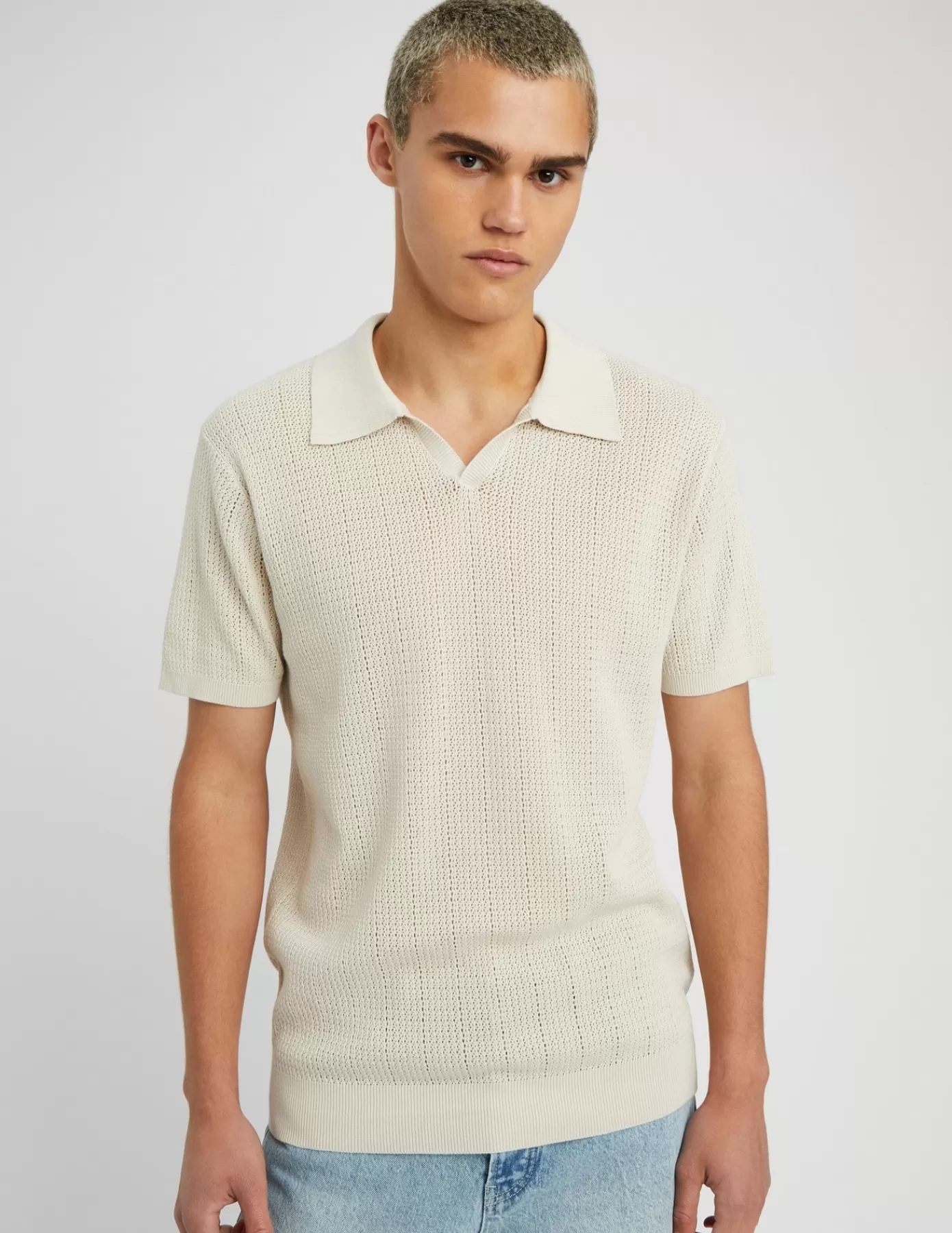 Hot BZB Polo maille ajourée Blanccassé