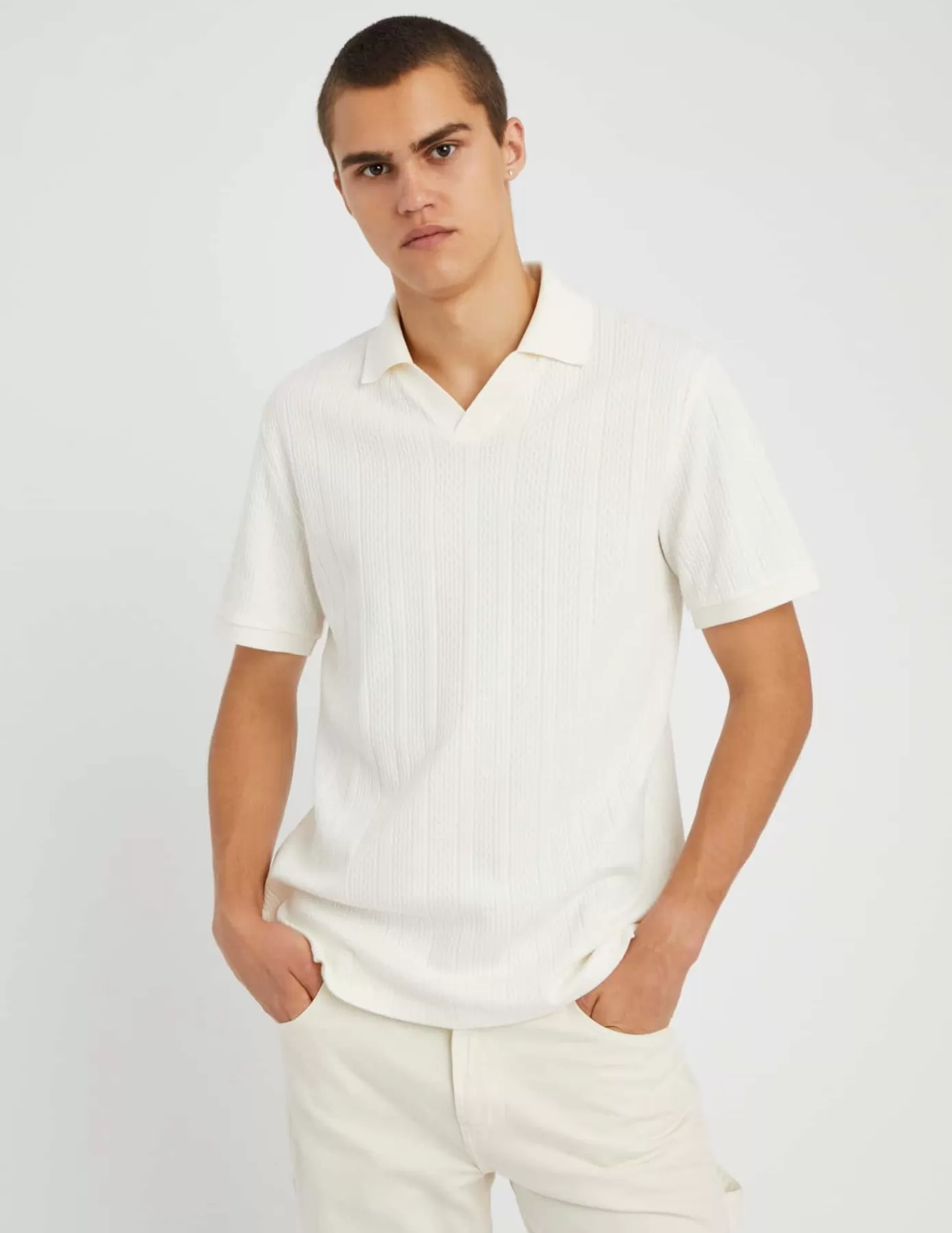 Cheap BZB Polo maille fantaisie Blancécru